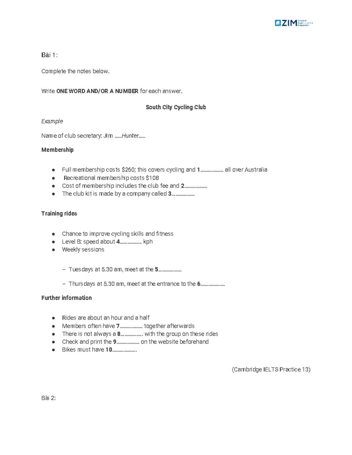 Bài 1-7: IELTS Practice Notes and Map Labeling (6.5) - Studocu