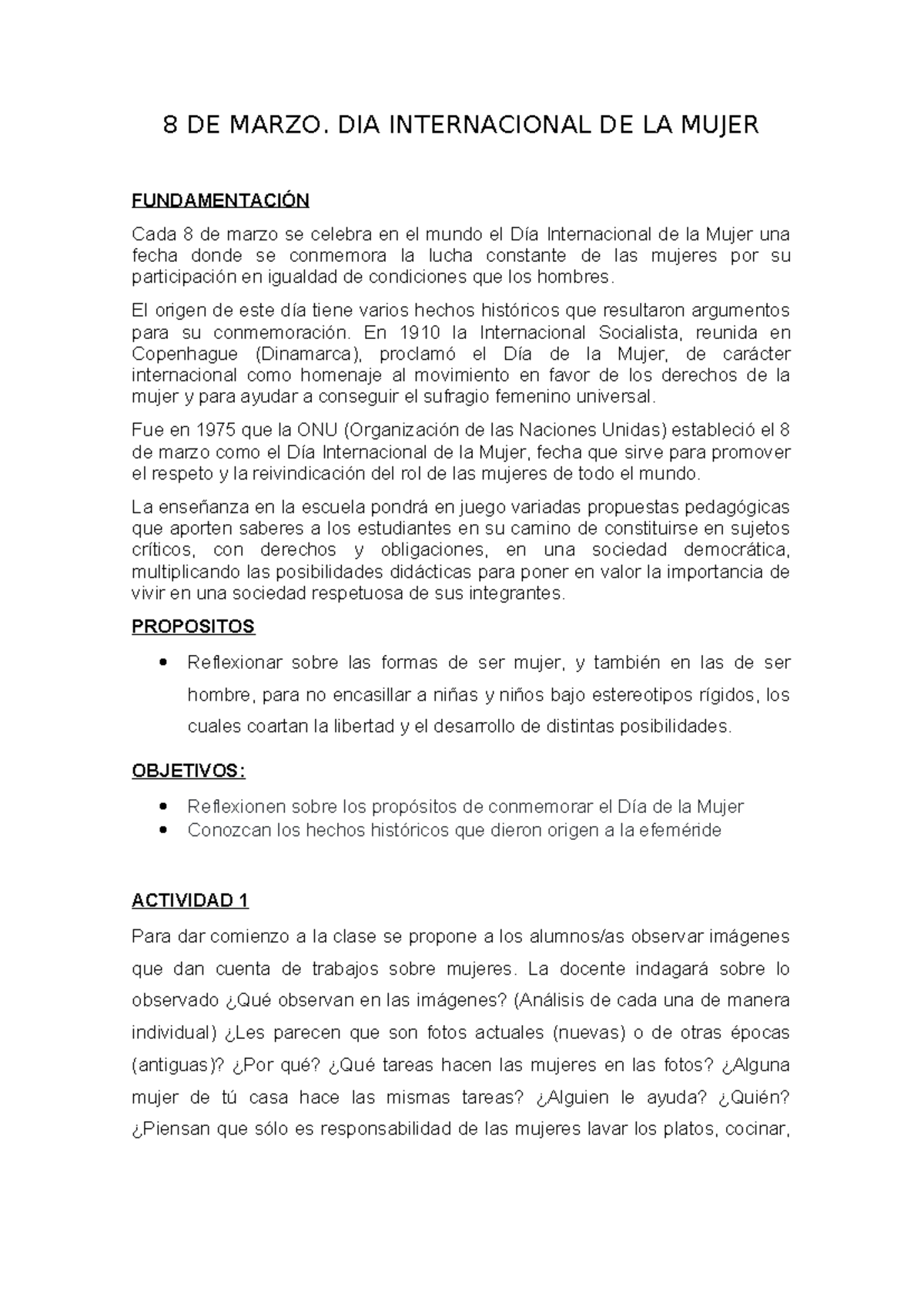 Día Internacional de la Mujer - 8 de Marzo 5TO C y D - Studocu