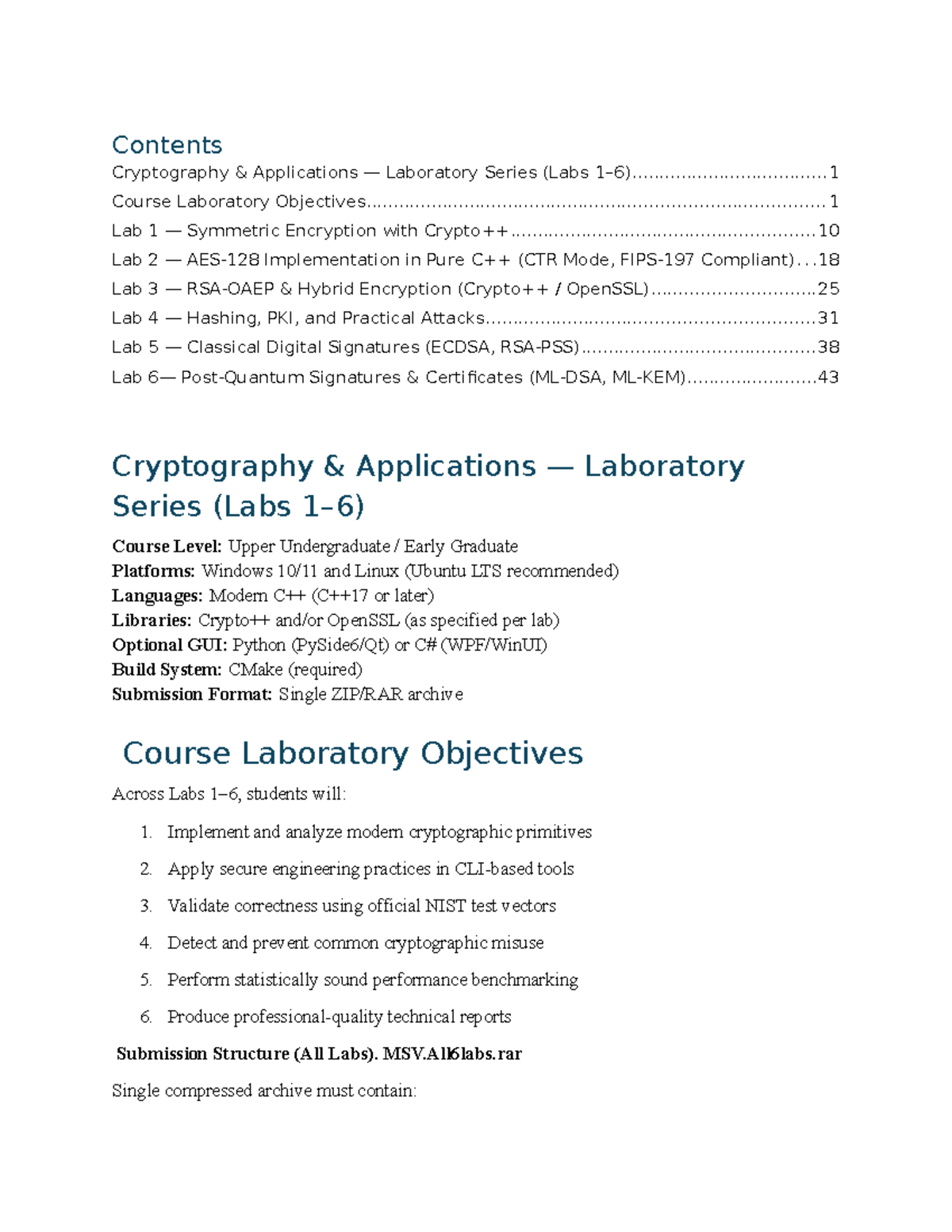 Cryptography Labs (CS101) - Comprehensive Lab Objectives and Guidelines ...