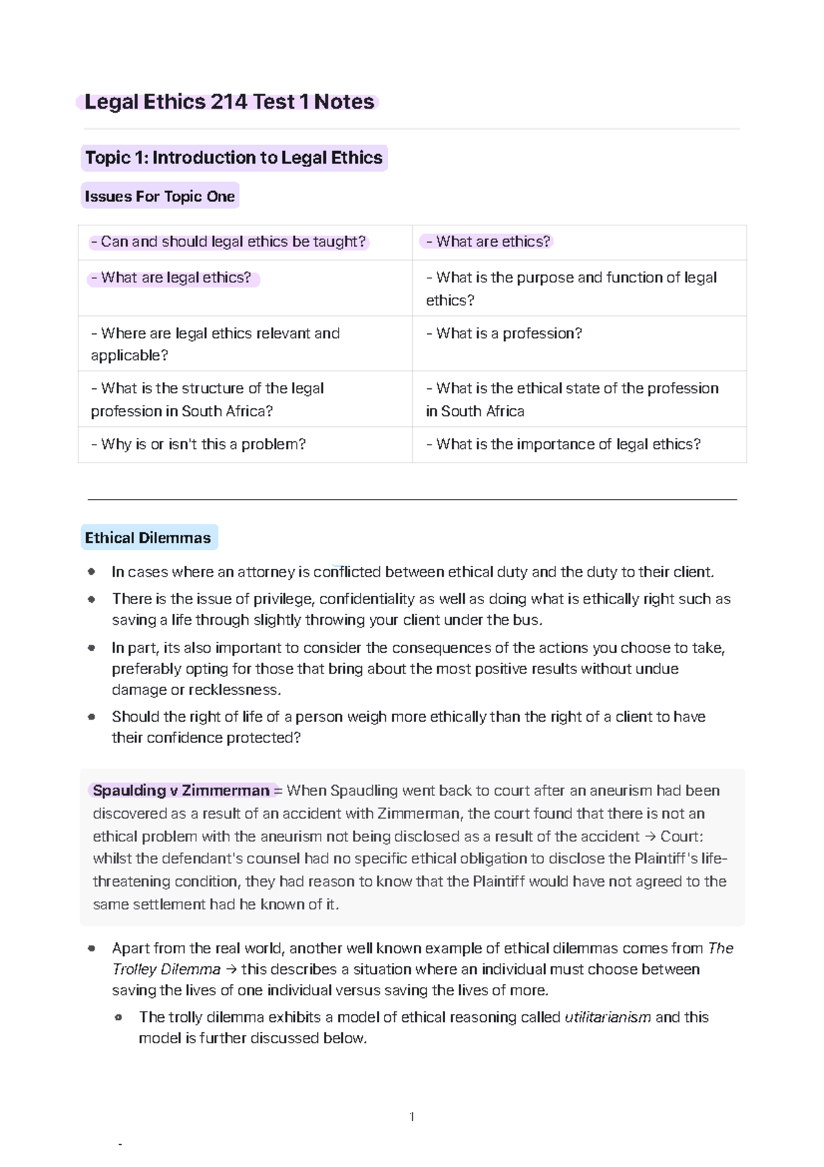 Legal Ethics 214 Test 1 Notes: Introduction to Ethical Issues in Law ...