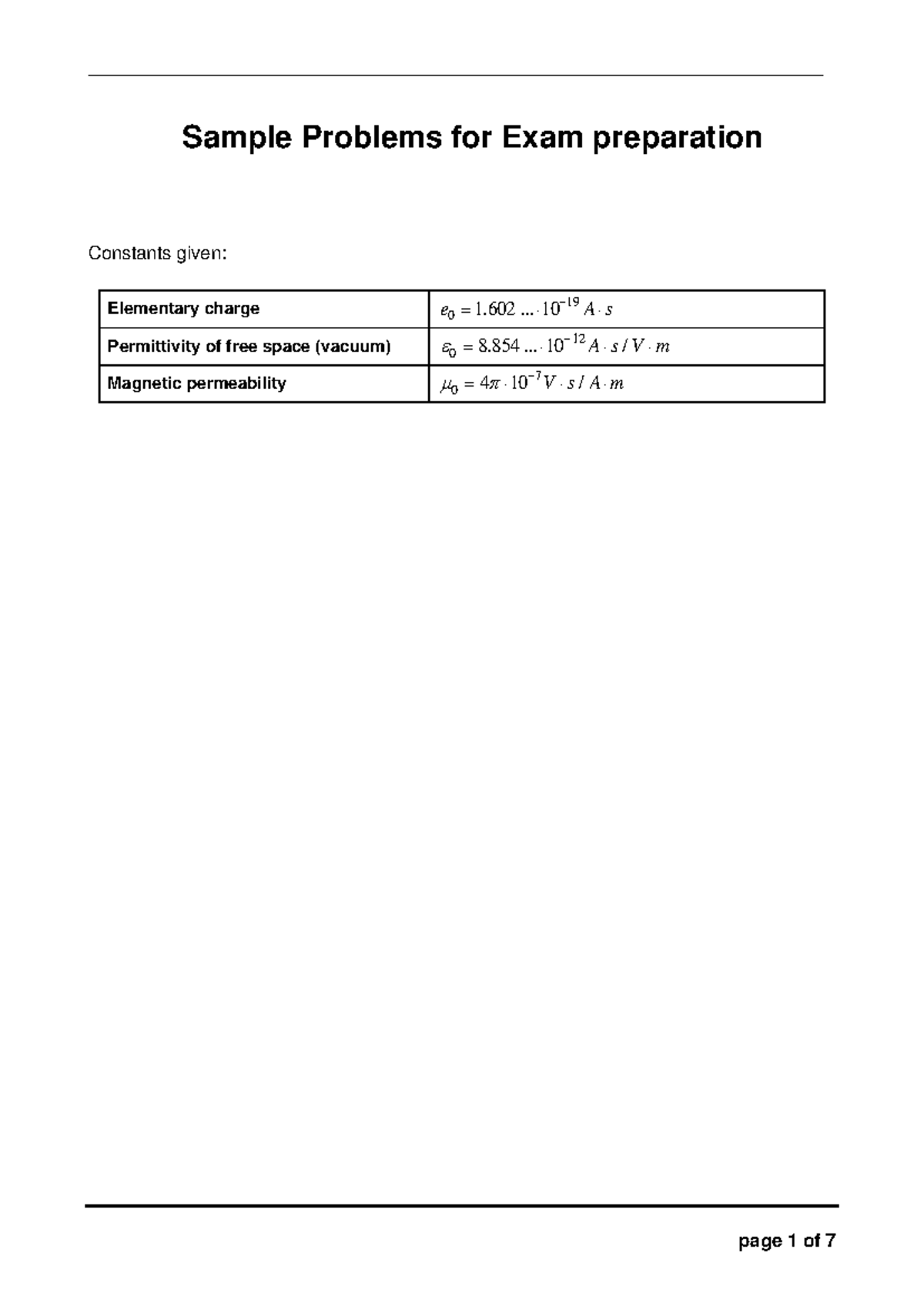 Sample Problems for Exam Preparation: Physics 101 - Studocu
