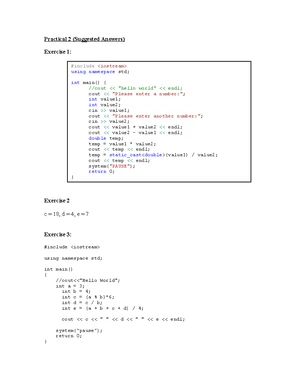 CS101: Practical Exercise 1 - Intro to Programming with C++ - Studocu