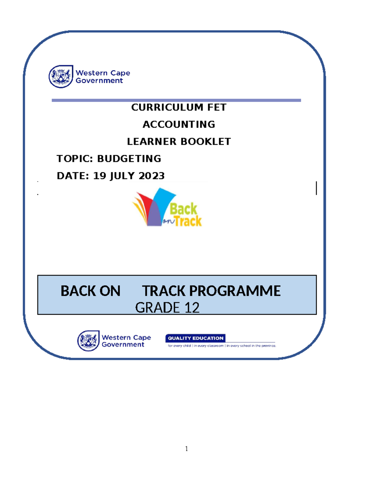 Budgeting Concepts and Cash Flow Analysis - FET Accounting Grade 12 ...
