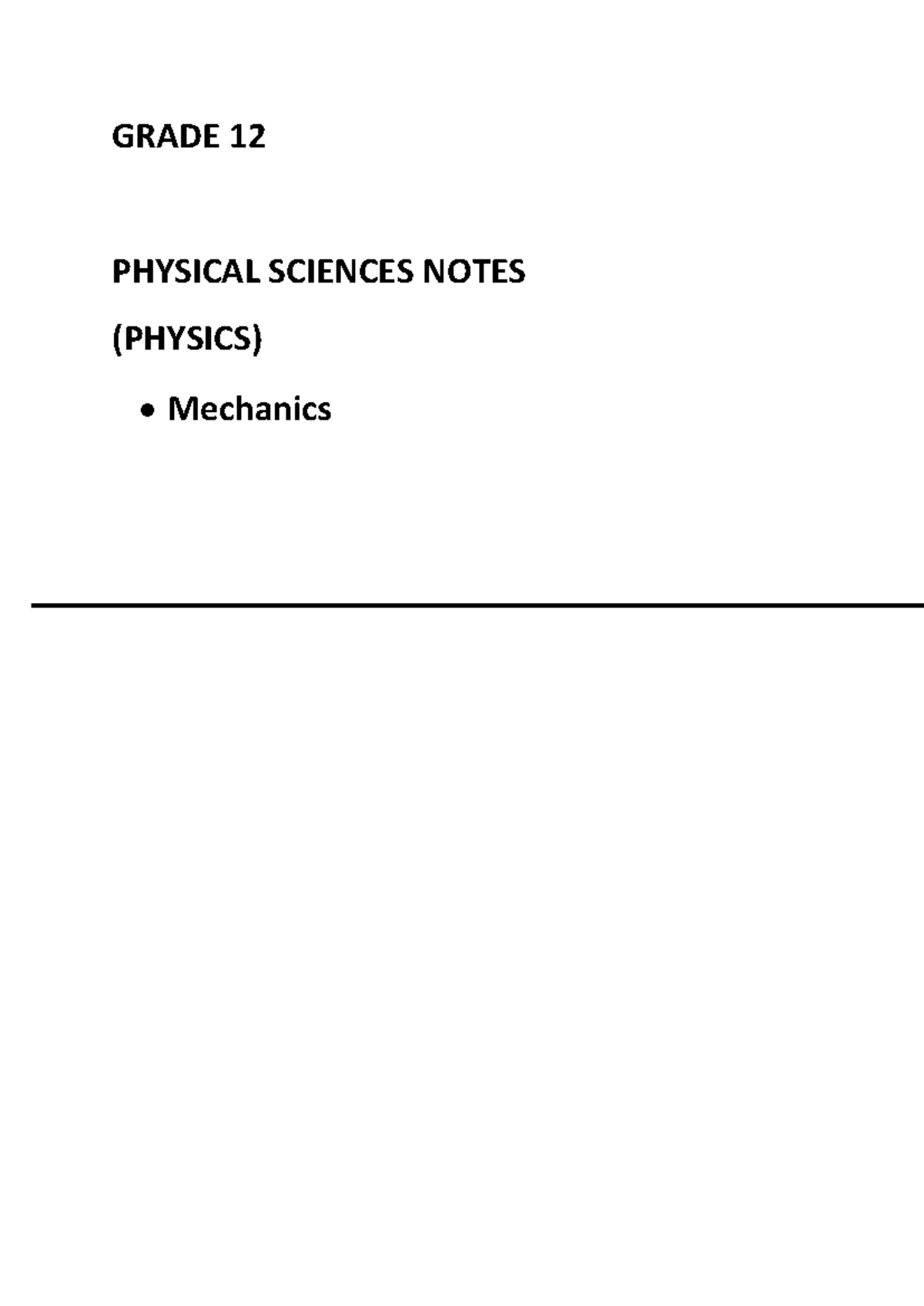 Grade 12 Physics Notes - Mechanics - Studocu
