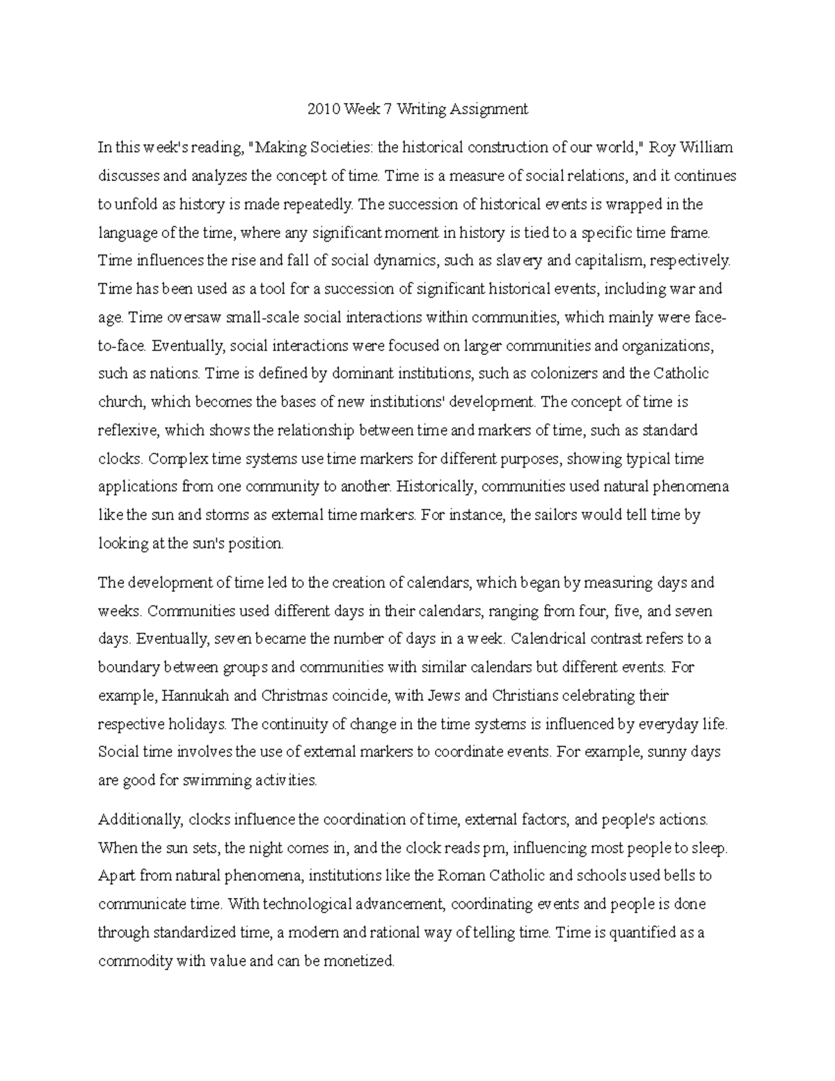 2010 Week 7 Writing Response: Analyzing the Concept of Time - Studocu