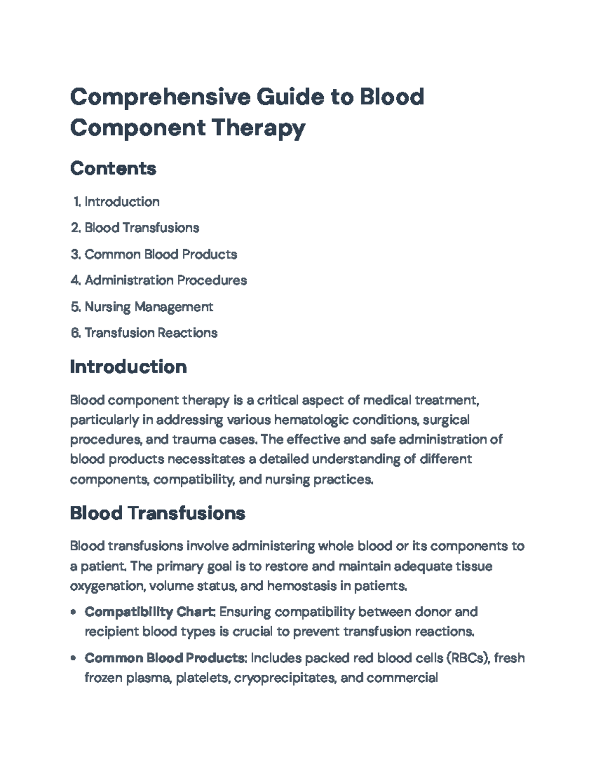 Comprehensive Blood Component Therapy Guidelines for Nursing and Safety ...