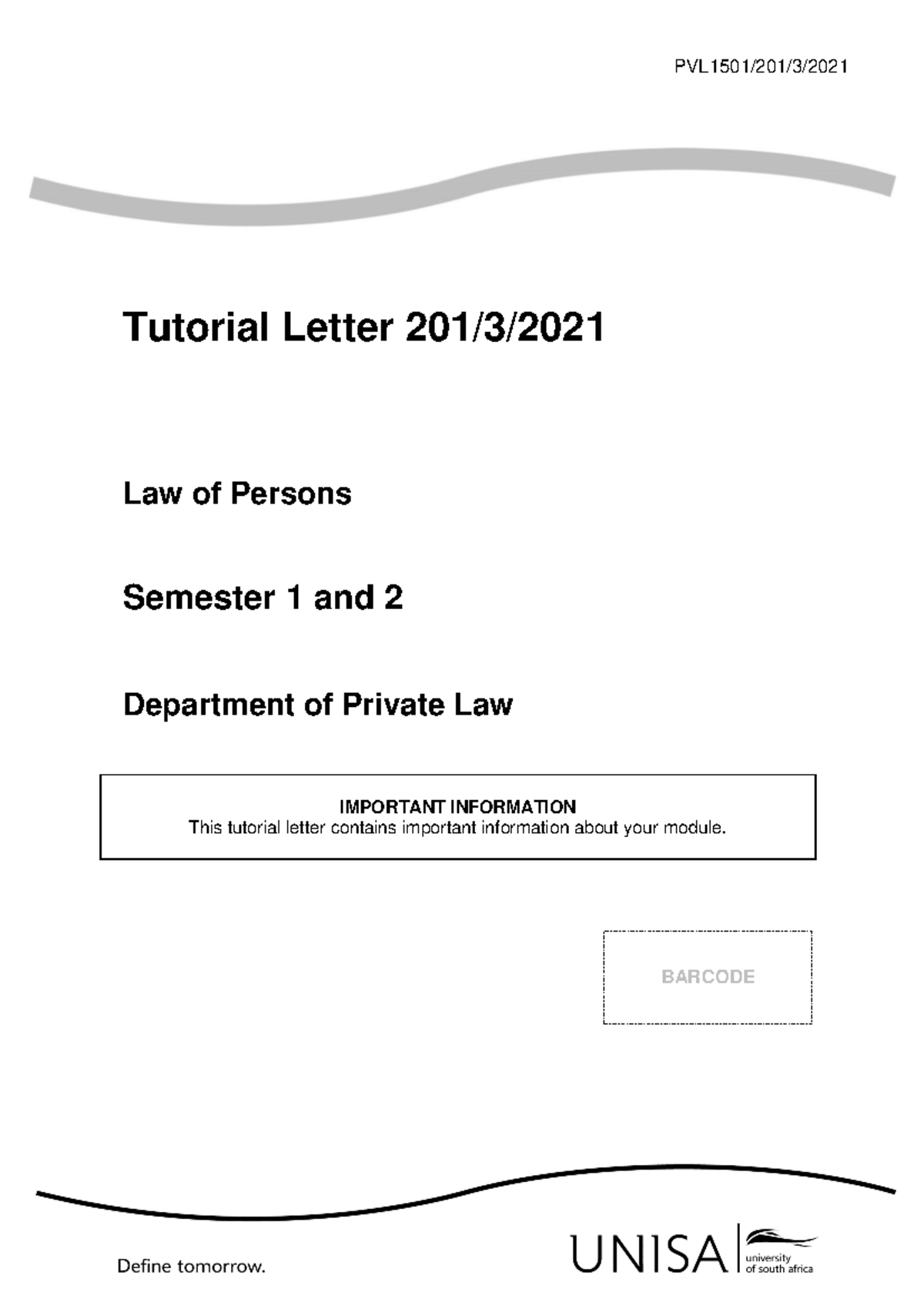 PVL1501 Tutorial Letter: Law of Persons Exam Prep & Assignments - Studocu