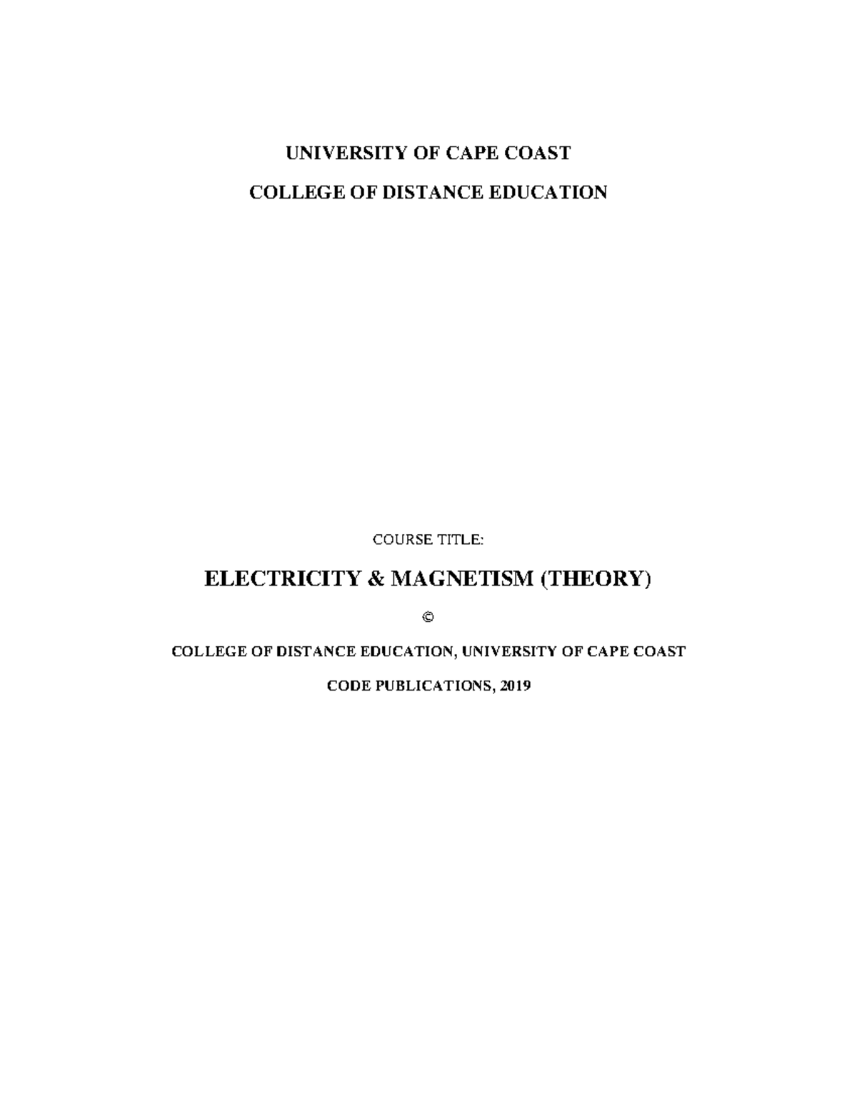 PHY 202 Electricity and Magnetism Theory Course Book - Studocu