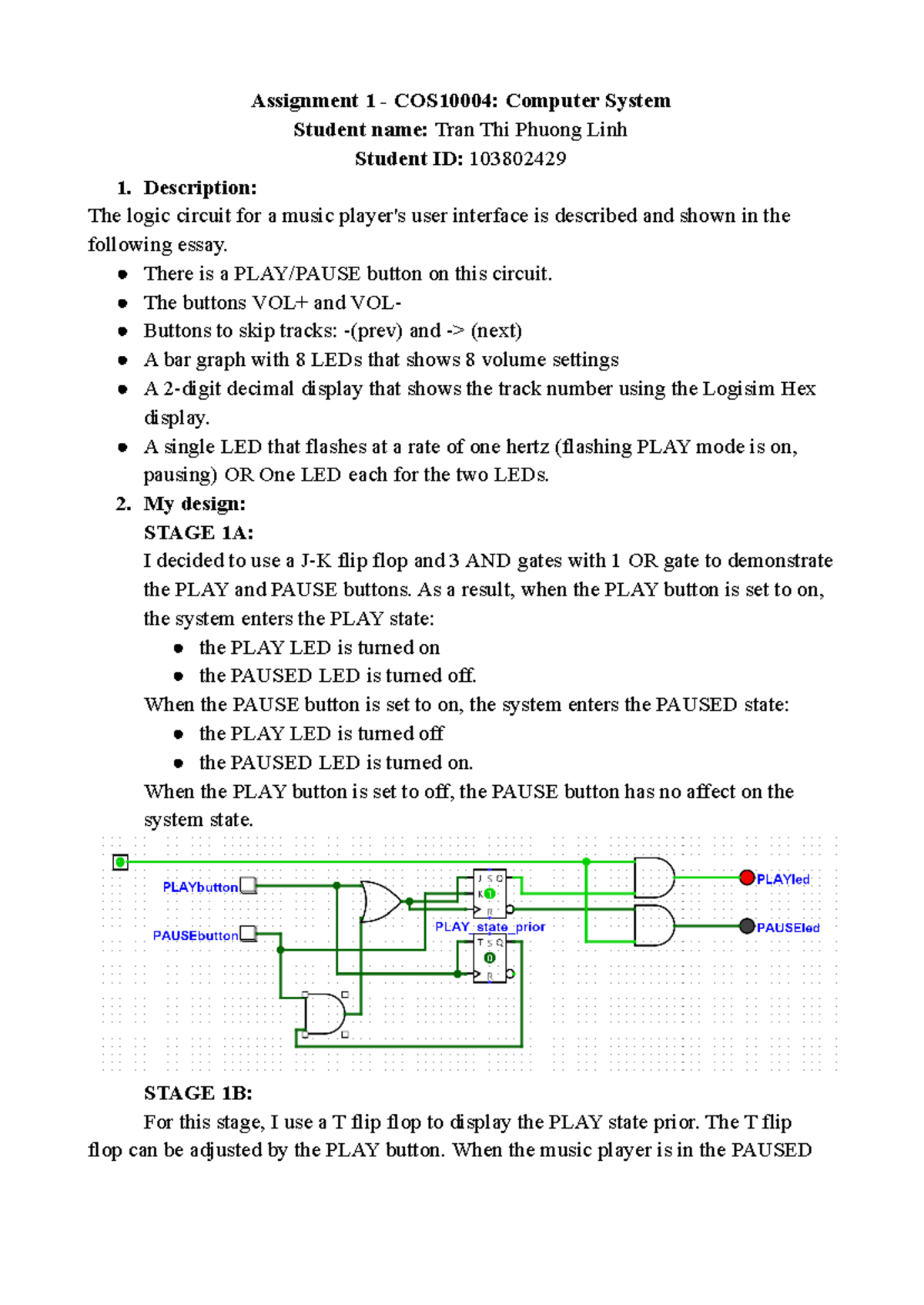 COS10004 Assignment 1: Logic Circuit Design for Music Player - Studocu