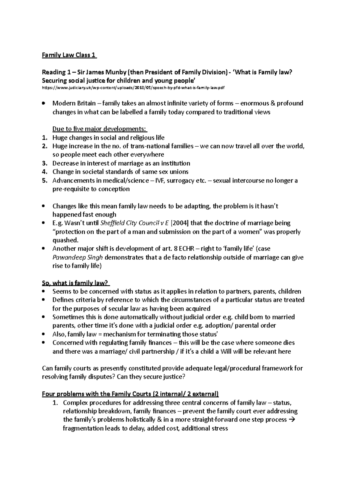Family Law and Justice Insights - Class 1 Overview and Discussion - Studocu