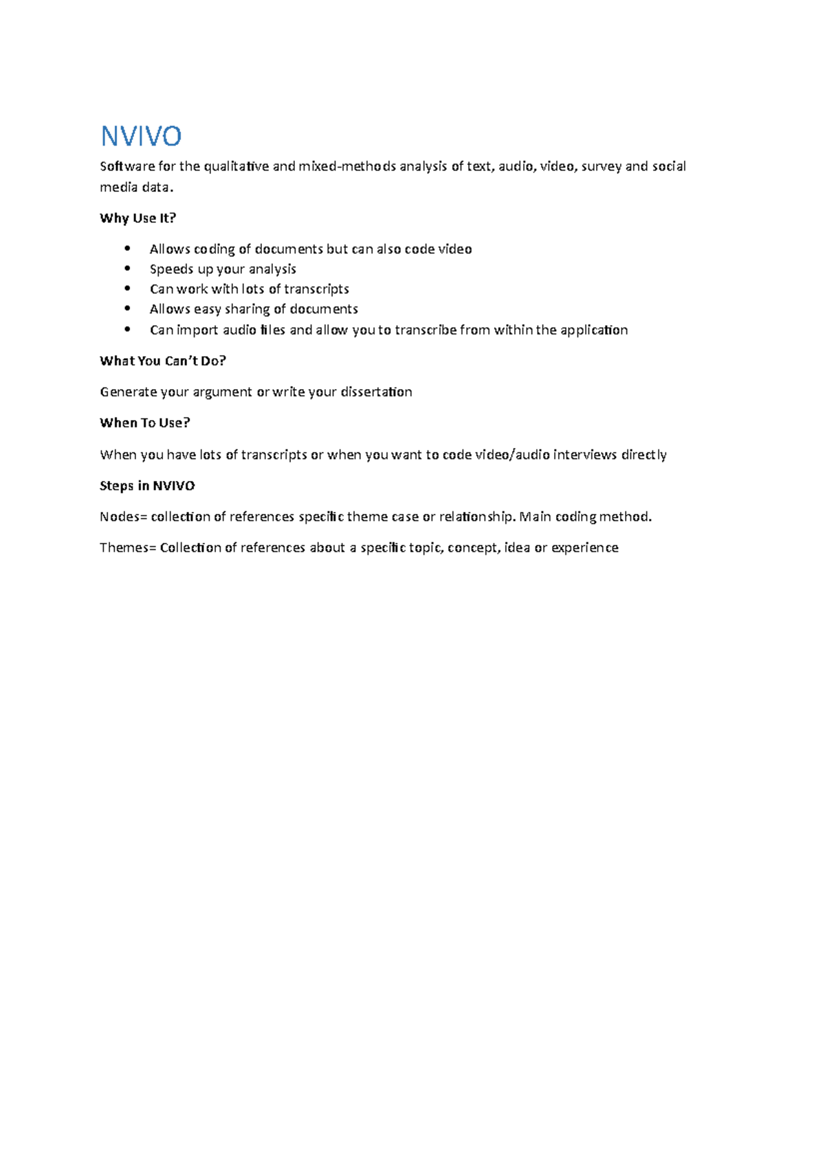 Lecture 18- Nvivo - NVIVO Software for the qualitative and mixed ...