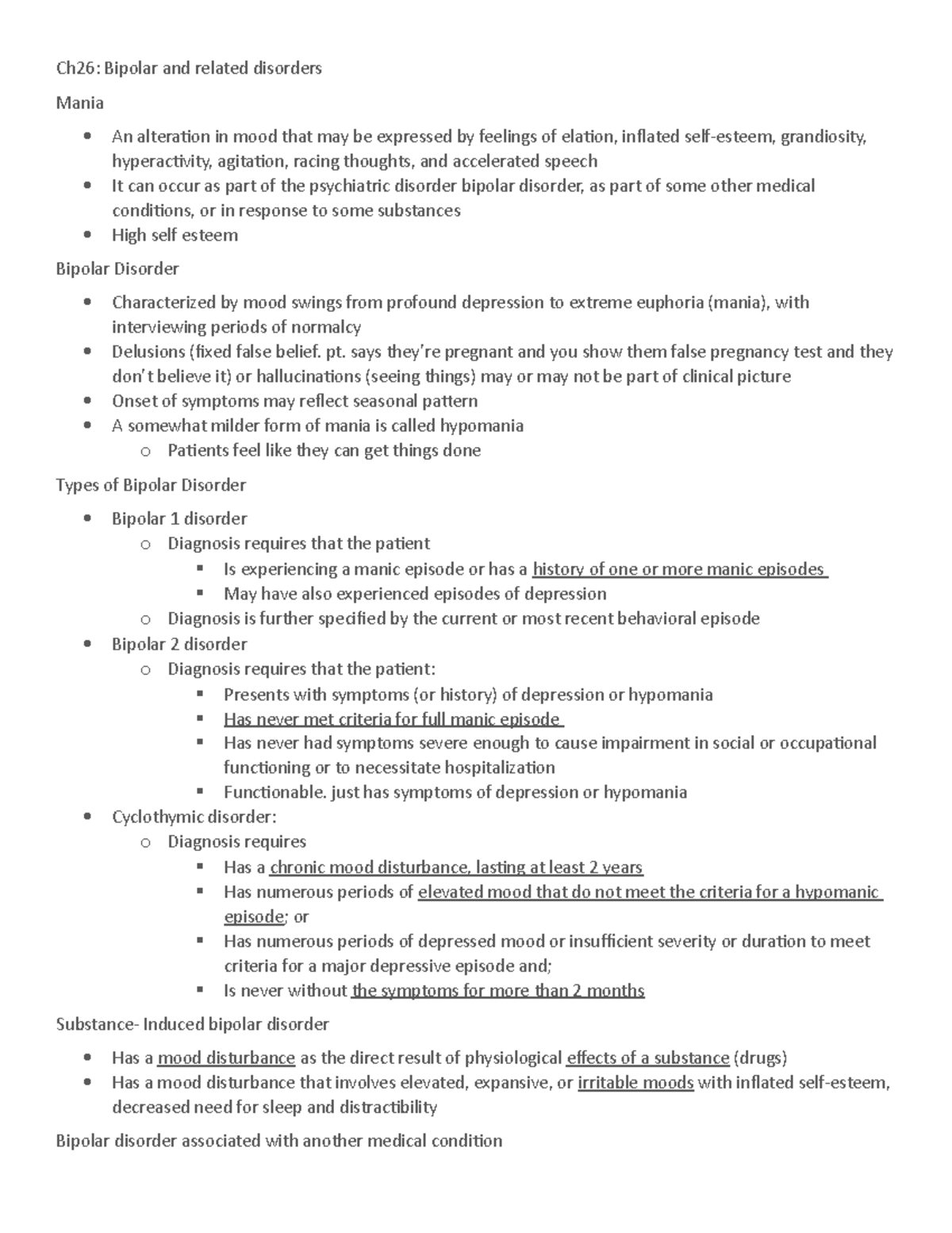 Bipolar Disorder Lecture Notes: Key Concepts and Treatments - Studocu
