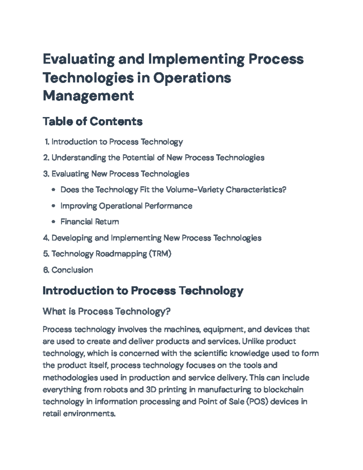 Evaluating & Implementing New Process Technologies in OM: A Guide - Studocu