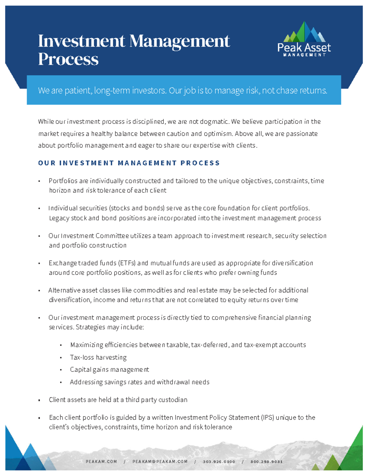 Peak Investment Management Process: Tailored Client Portfolios - Studocu