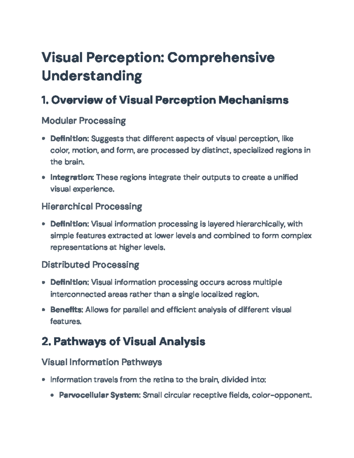 Visual Perception: Comprehensive Overview of Mechanisms and Pathways ...