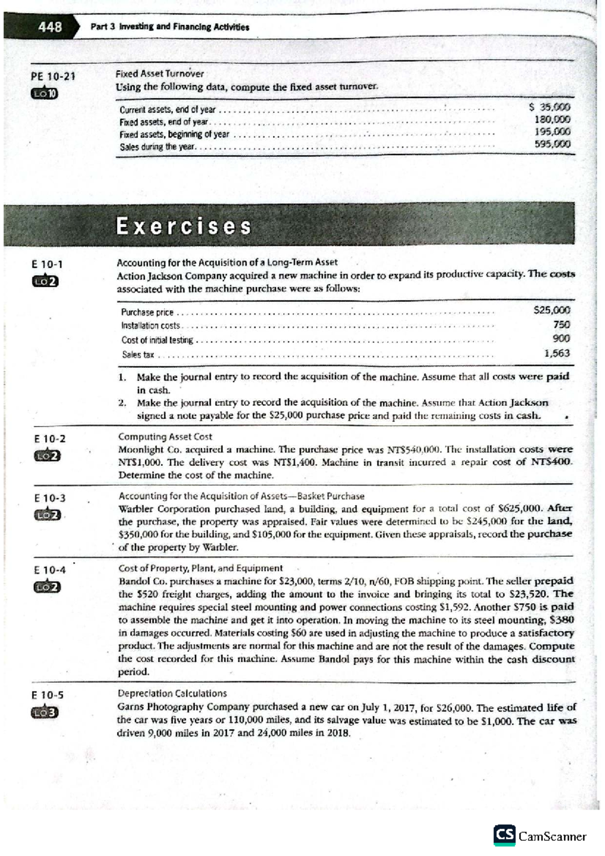 448 Accounting for Fixed Asset Turnover and Depreciation Exercises ...