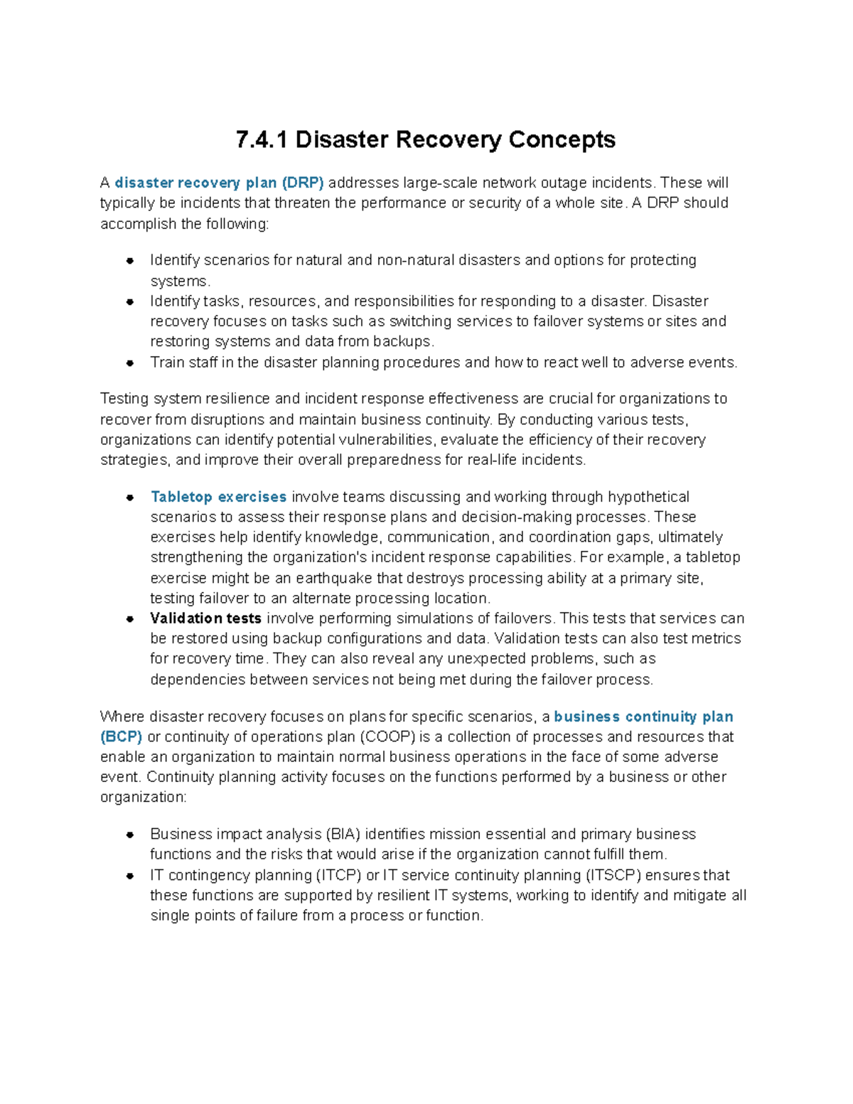 7.4.1 Disaster Recovery Concepts and Metrics Overview - Studocu