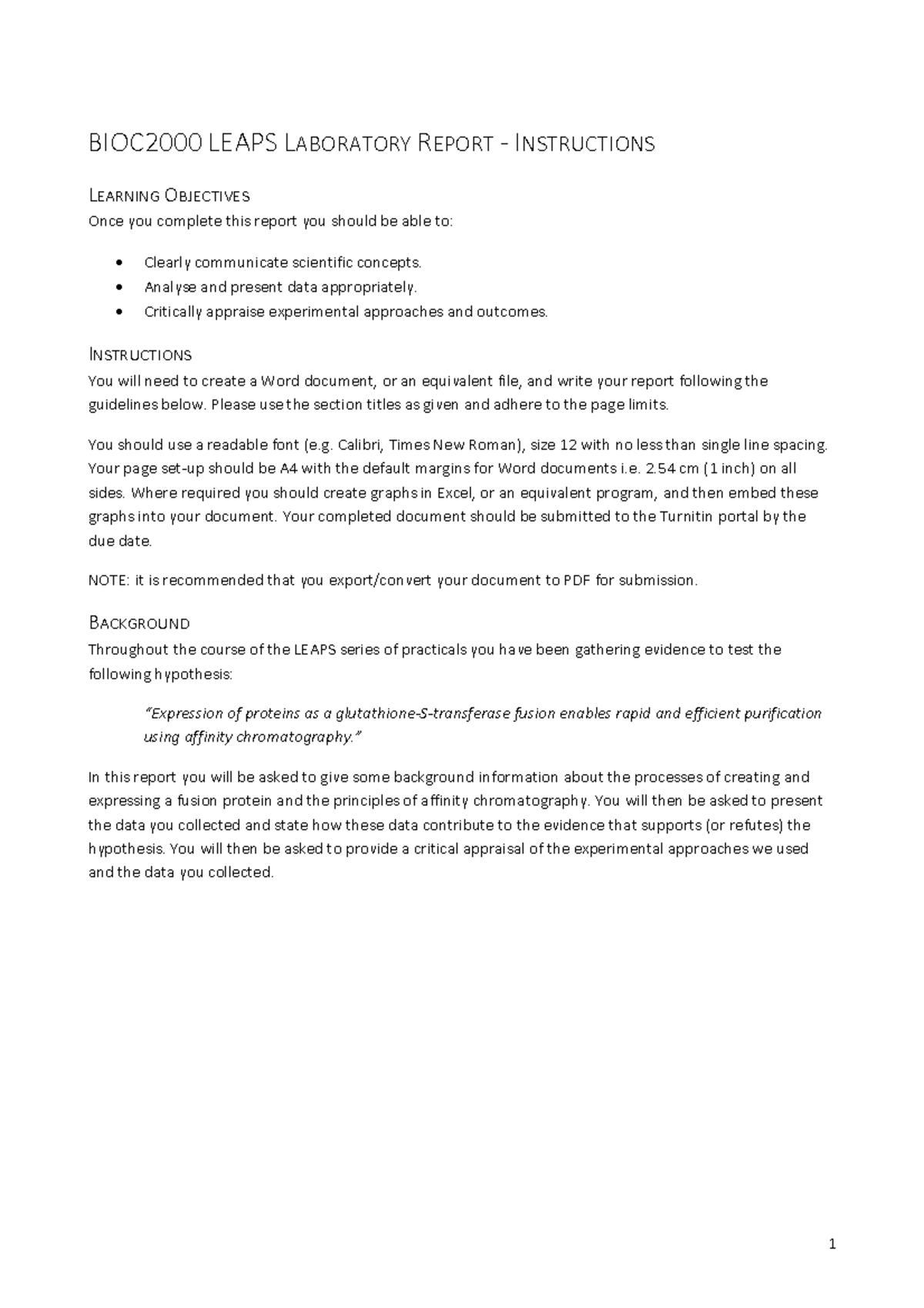BIOC2000 LEAPS Practical Report: Guidelines and Instructions - Studocu