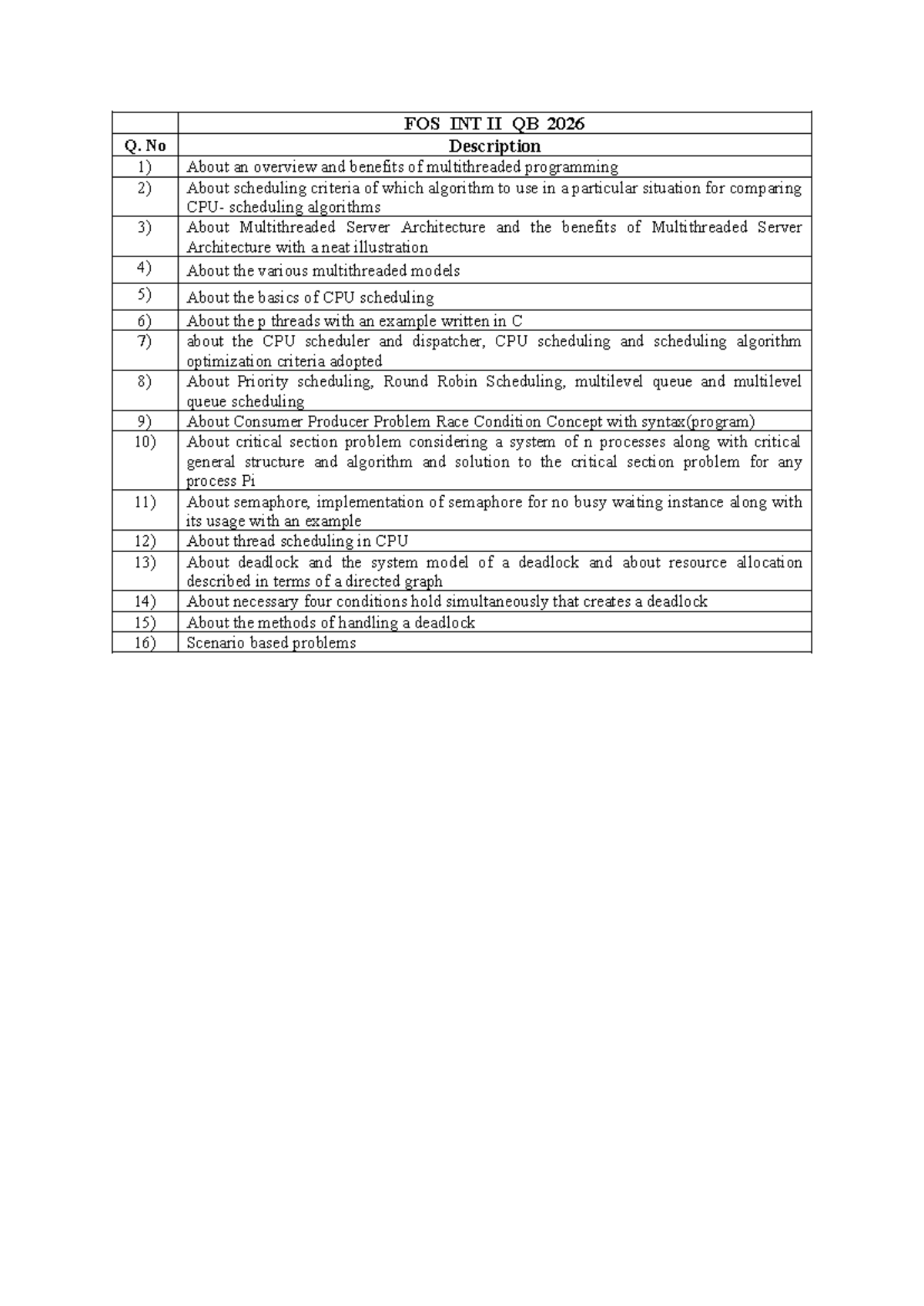 FOS_INT II QB 2026: Overview of Multithreaded Programming Concepts ...