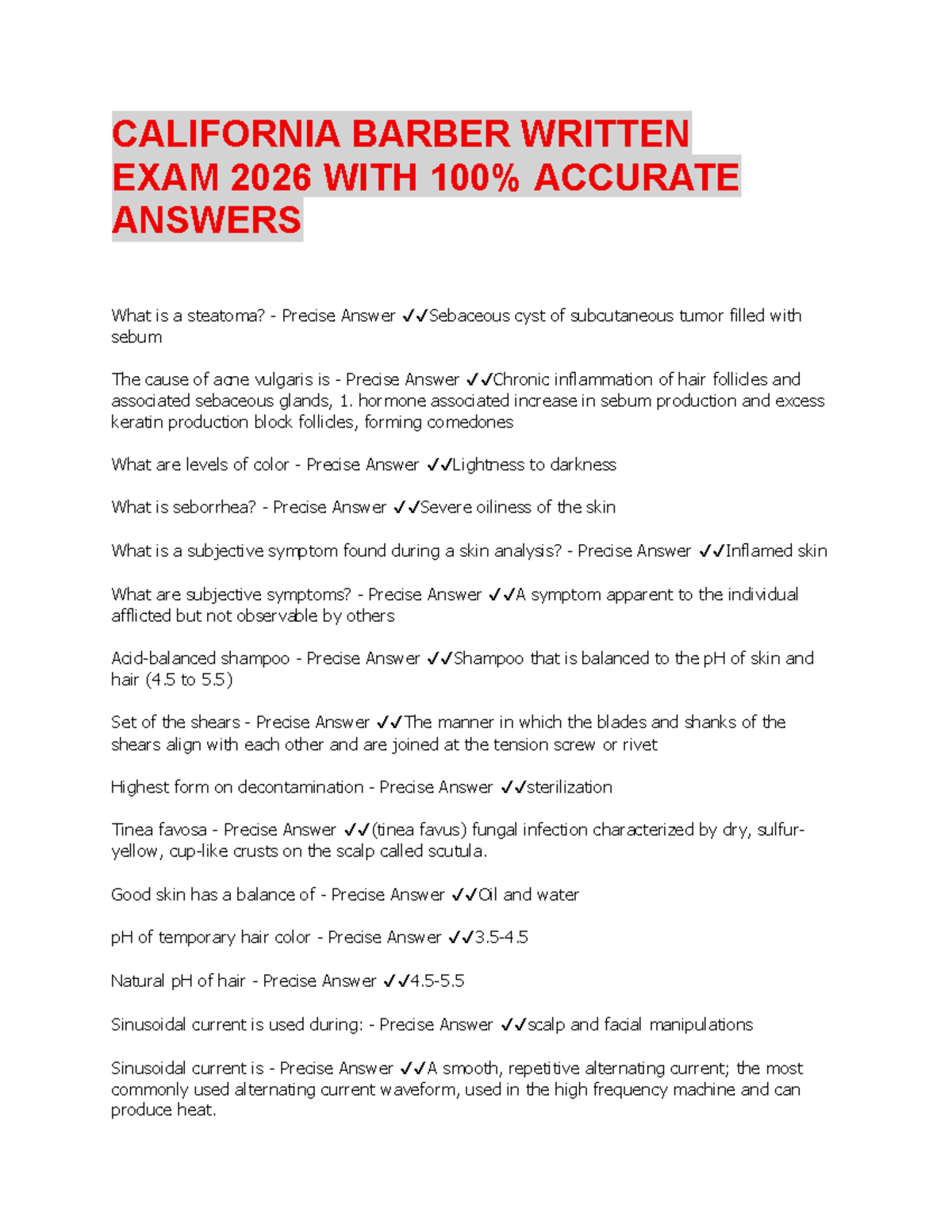 California Barber Written Exam 2026: Comprehensive Study Guide - Studocu