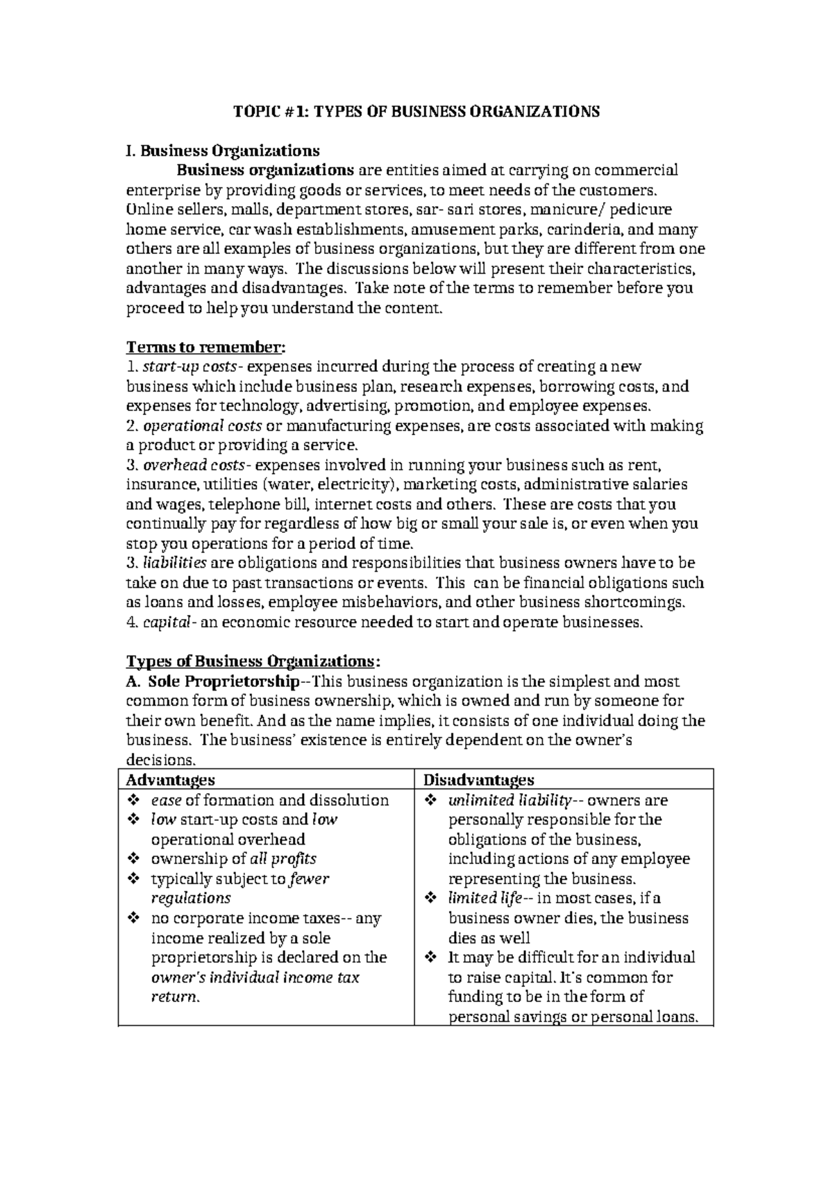 BUS 101 - Types of Business Organizations: Characteristics & Impacts ...