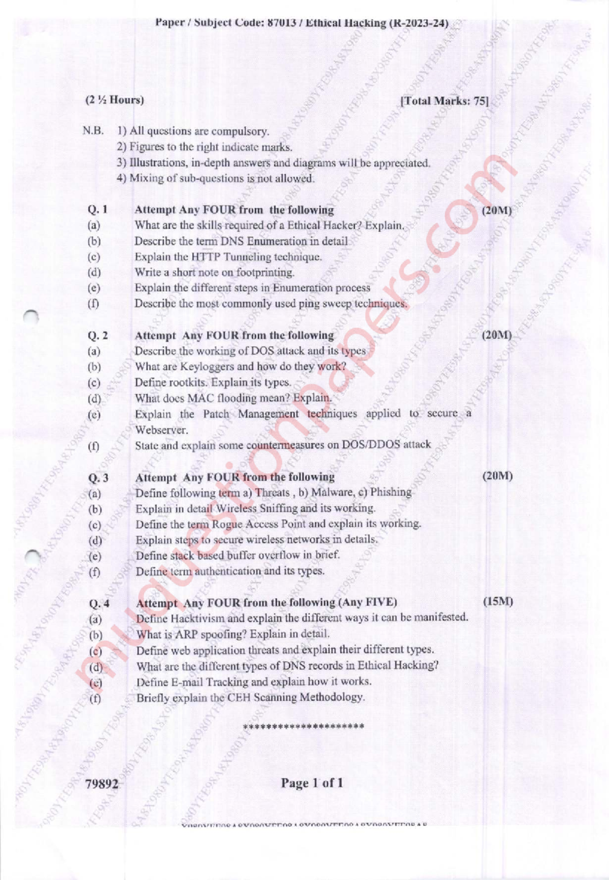 U7Ul3 Ethical Hacking Exam Paper - BSc CS Sem 6 Elective 2 - Studocu