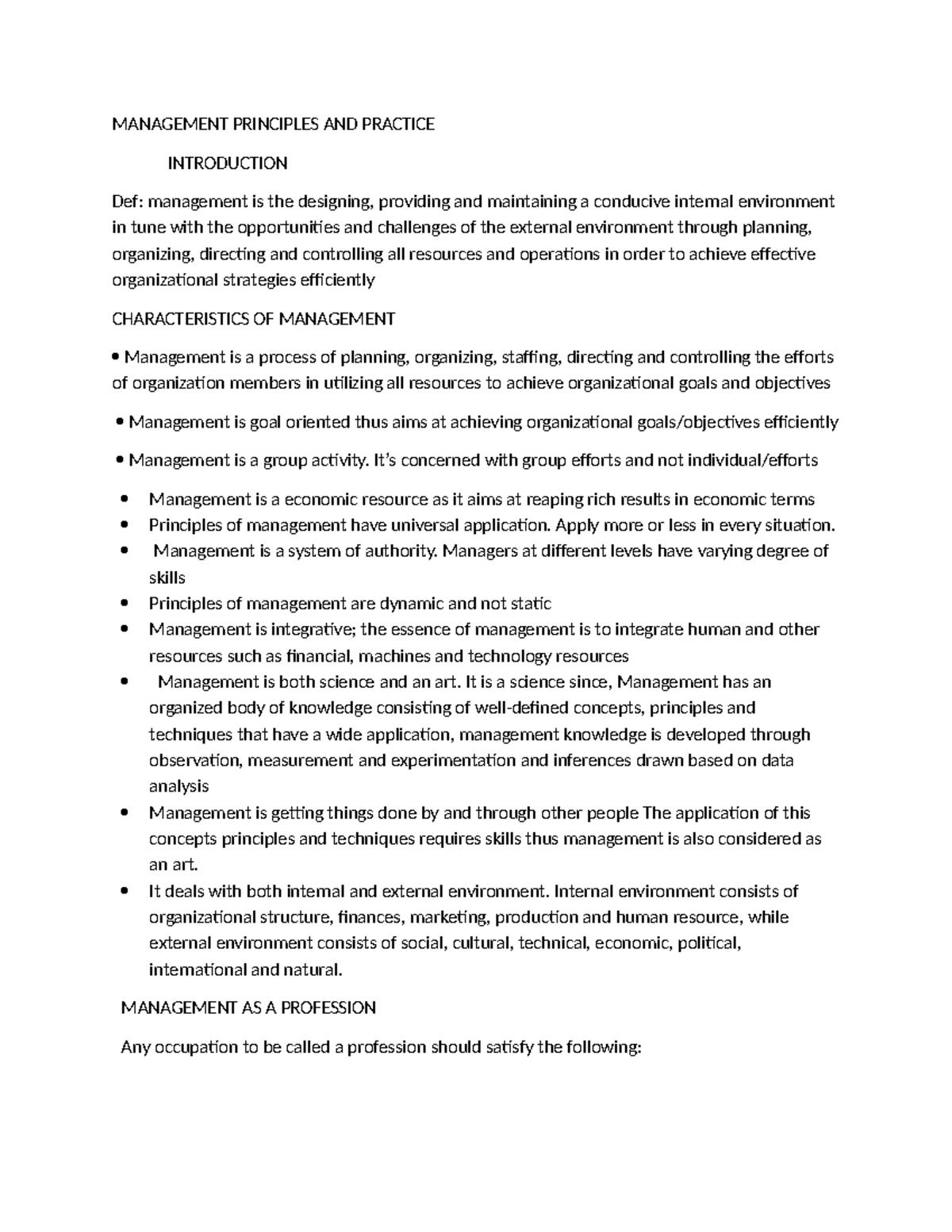 MANAGEMENT 101: Principles and Practices Overview - Studocu