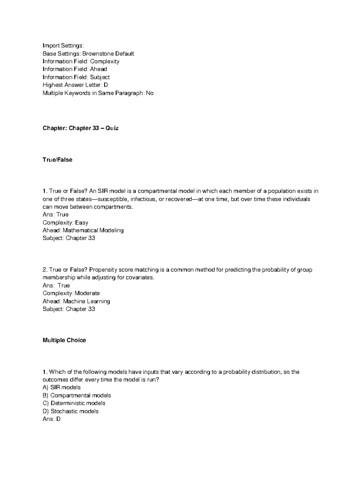 Chapter 33 Quiz: SIR Models & Propensity Score Matching (Health ...