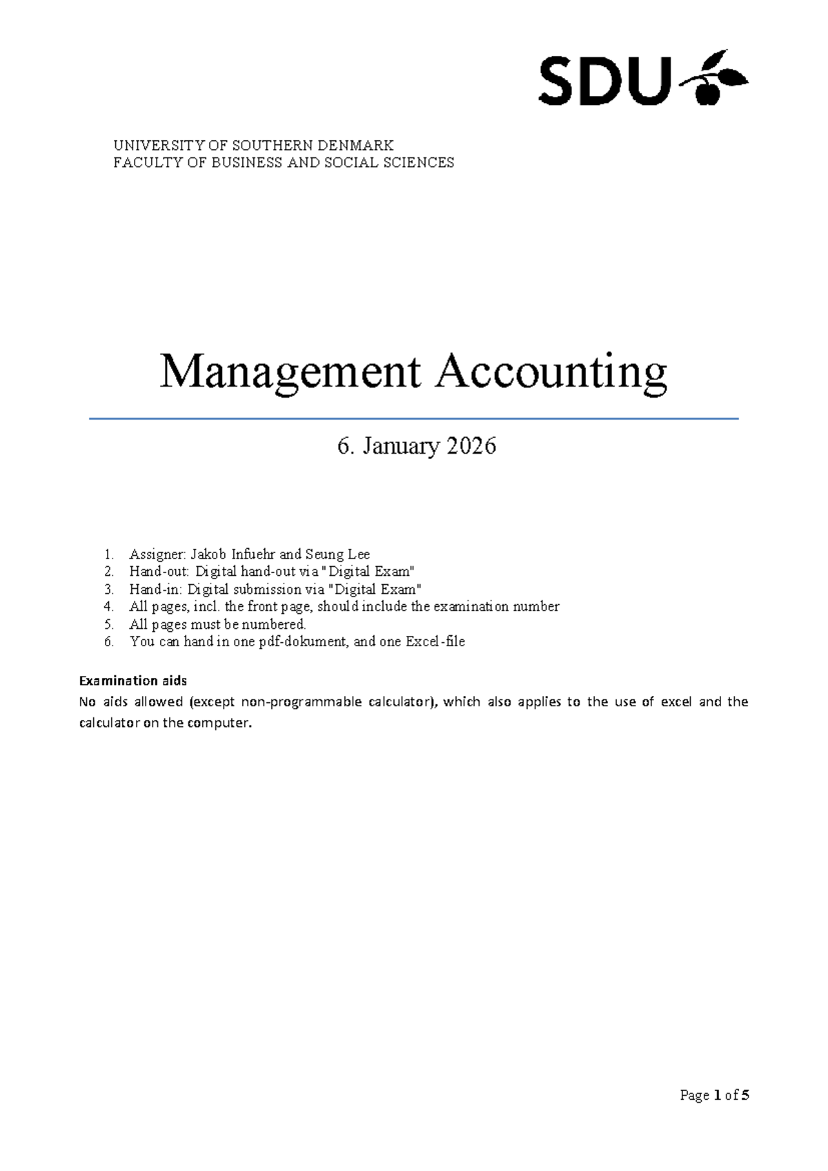 Management Accounting V25O Final Exam Instructions and Questions - Studocu