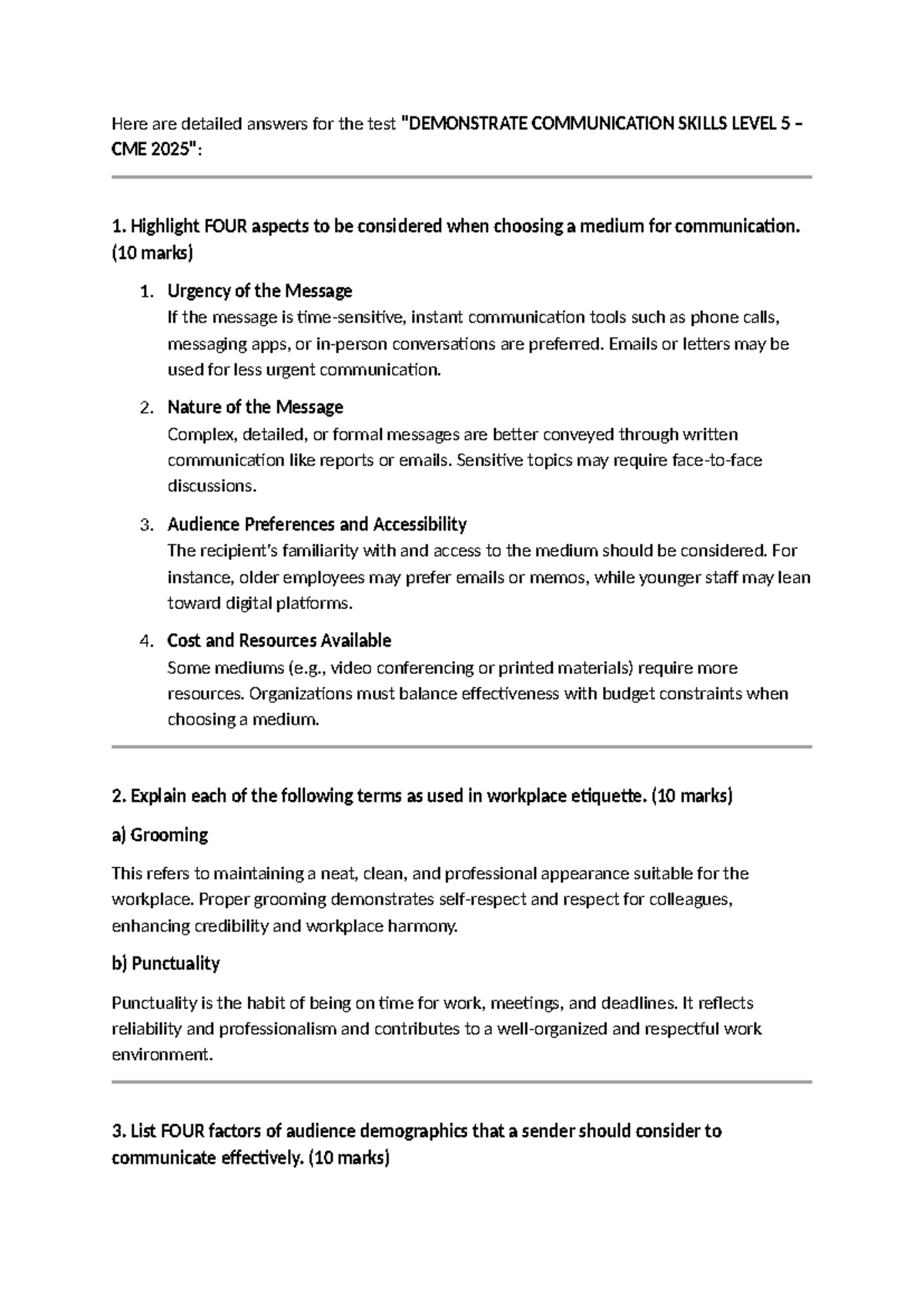 Communication Skills Level 5: Detailed Test Answers (CME 1) - Studocu