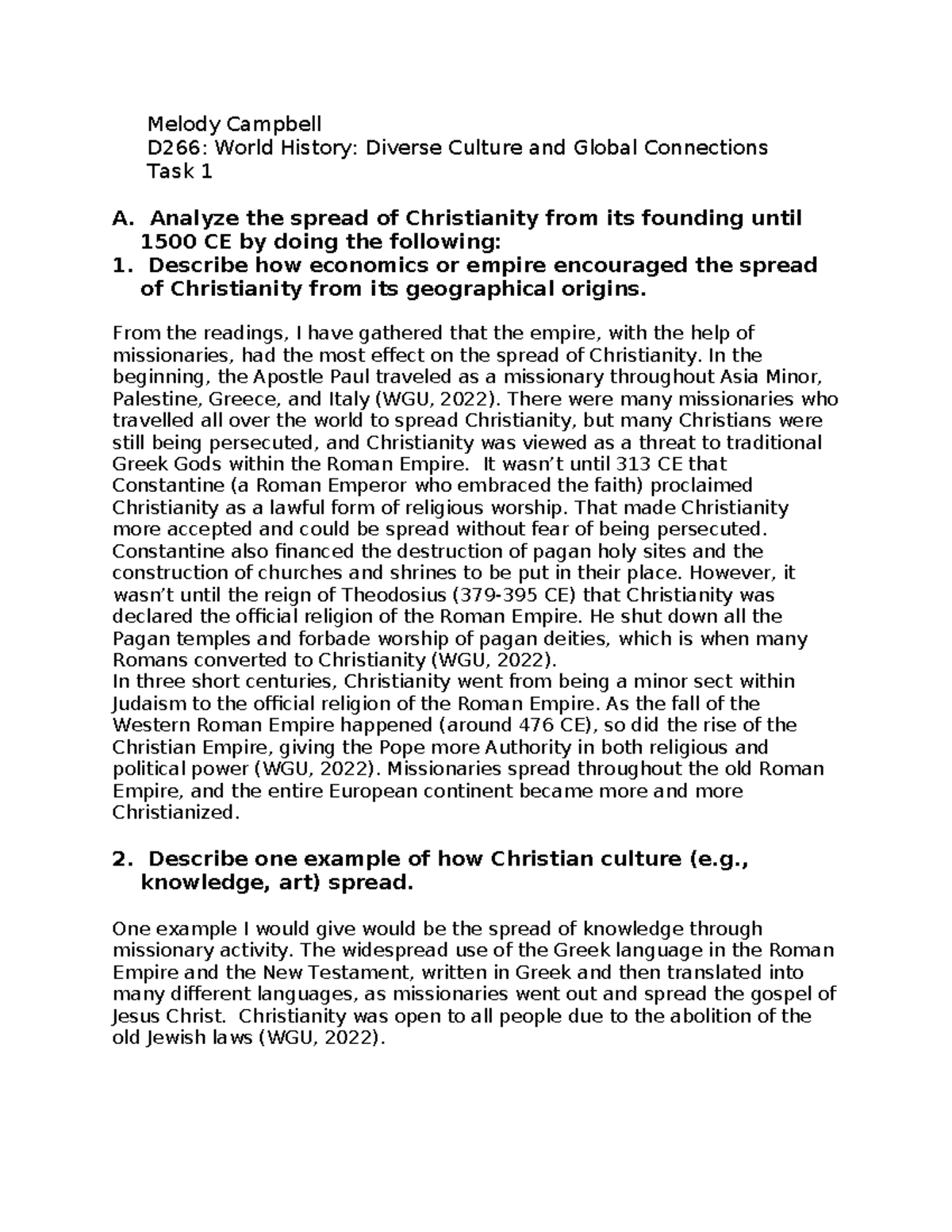World History D266: Analyzing the Spread of Christianity to 1500 CE ...