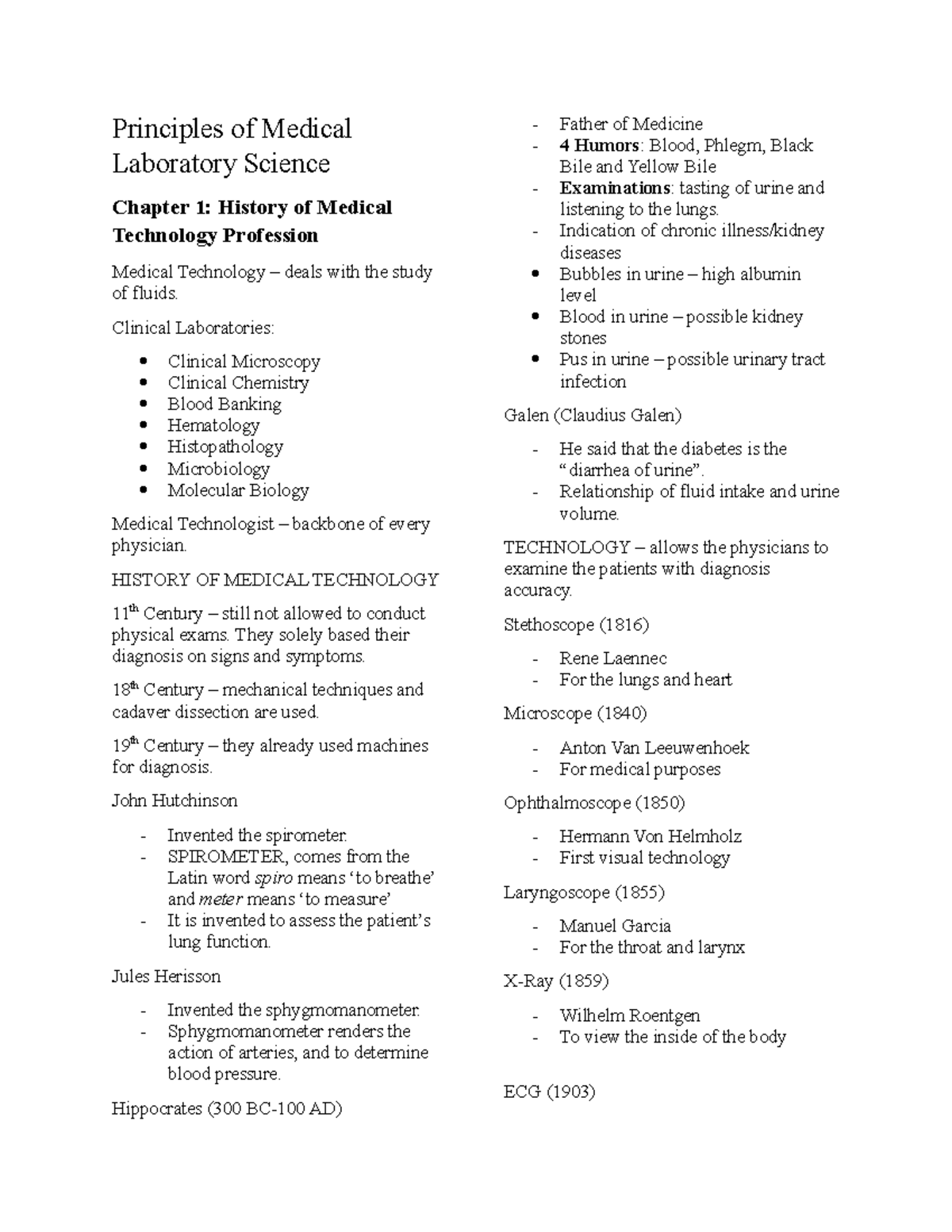 PMLS 1: Chapter 1 Overview of Medical Technology History - Studocu