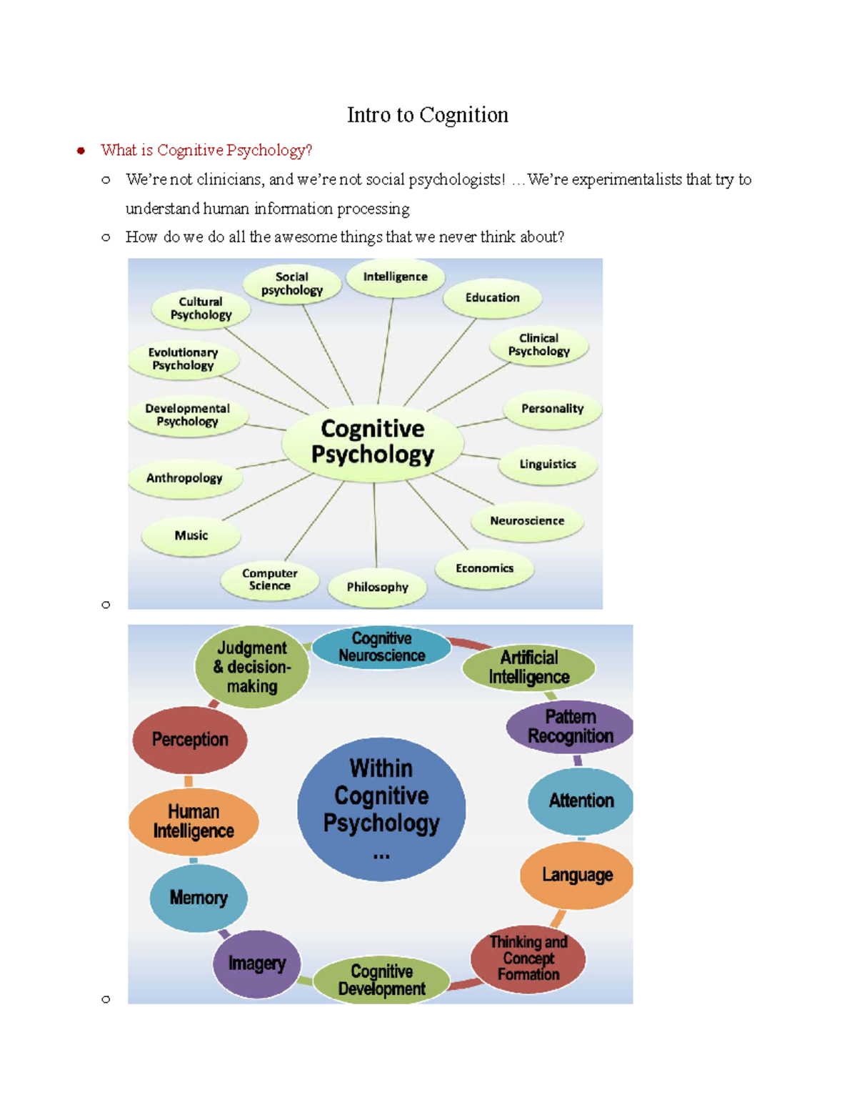 Intro to Cognition: Understanding Cognitive Psychology - Studocu