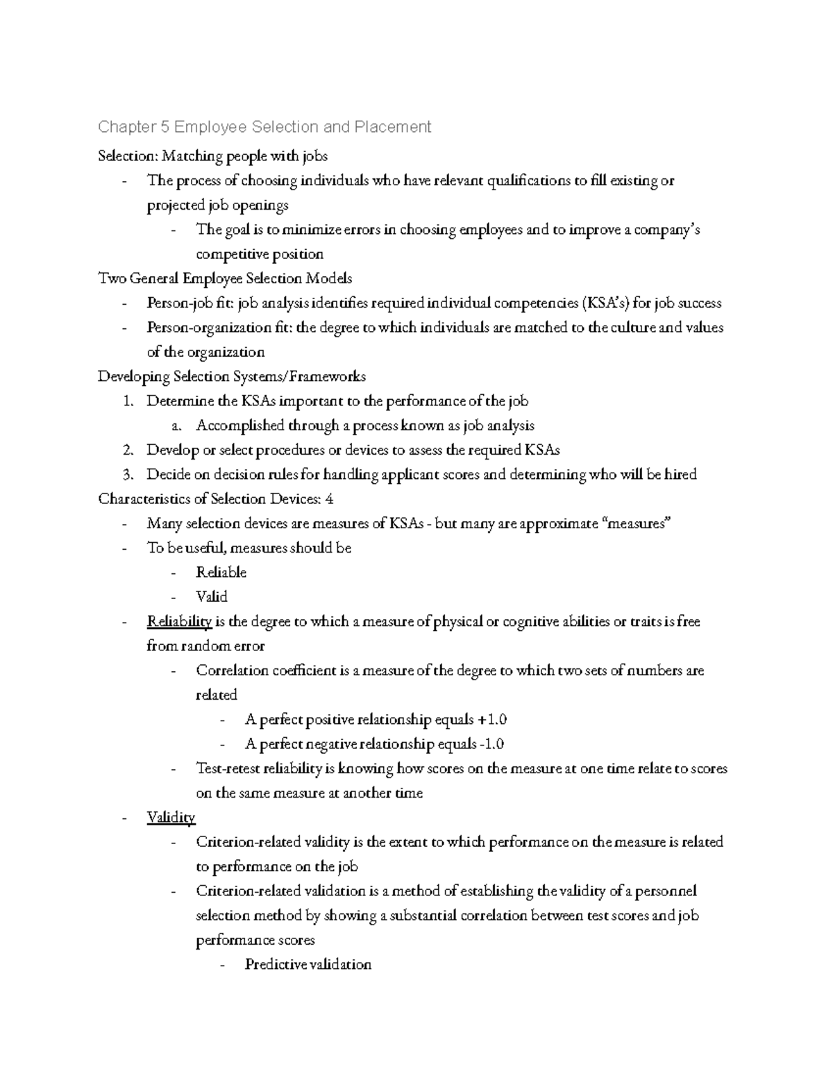 Ch 5: Employee Selection & Placement Methods - Studocu