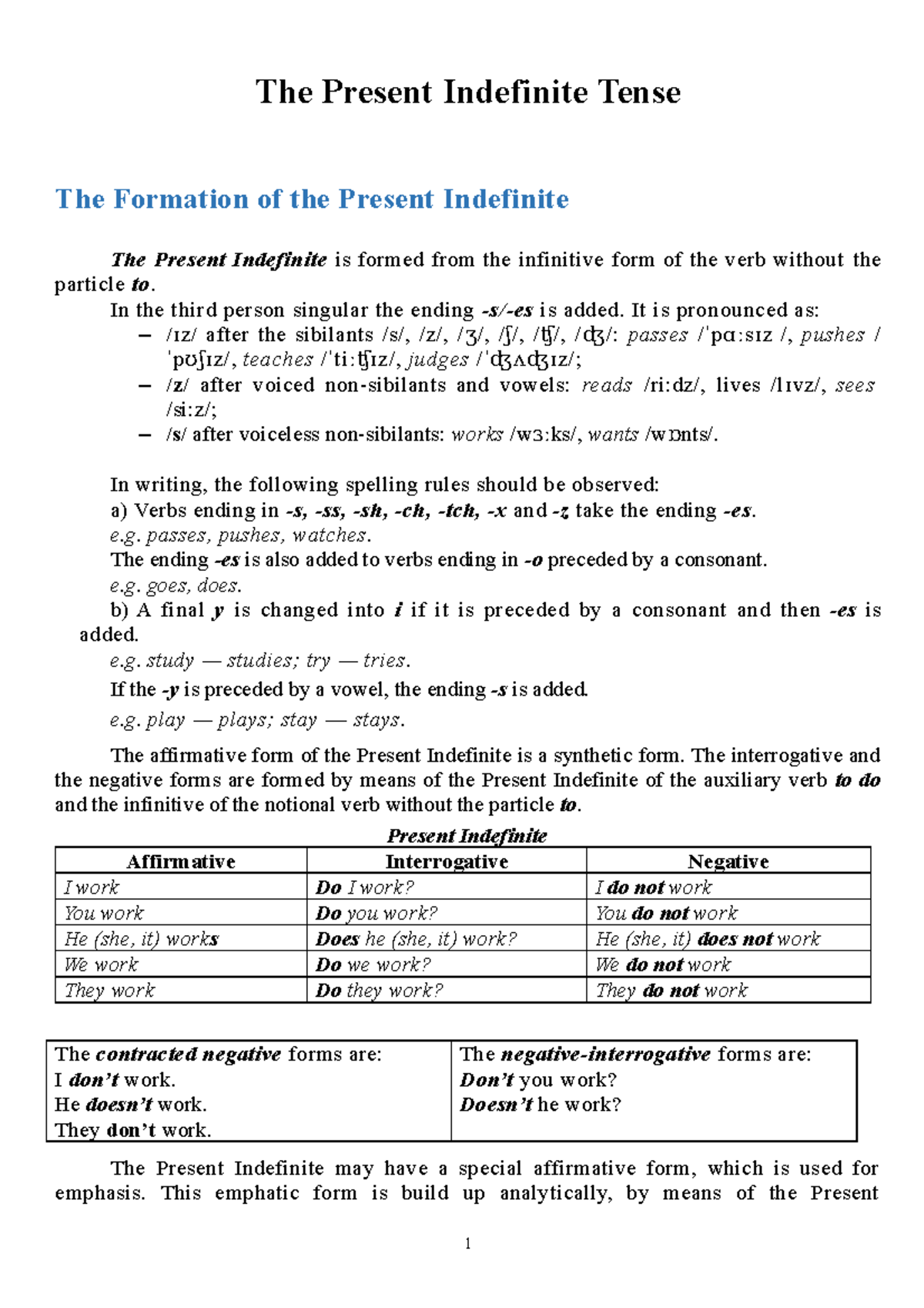 Present Indefinite Tense: Formation, Use & Key Rules - Studocu