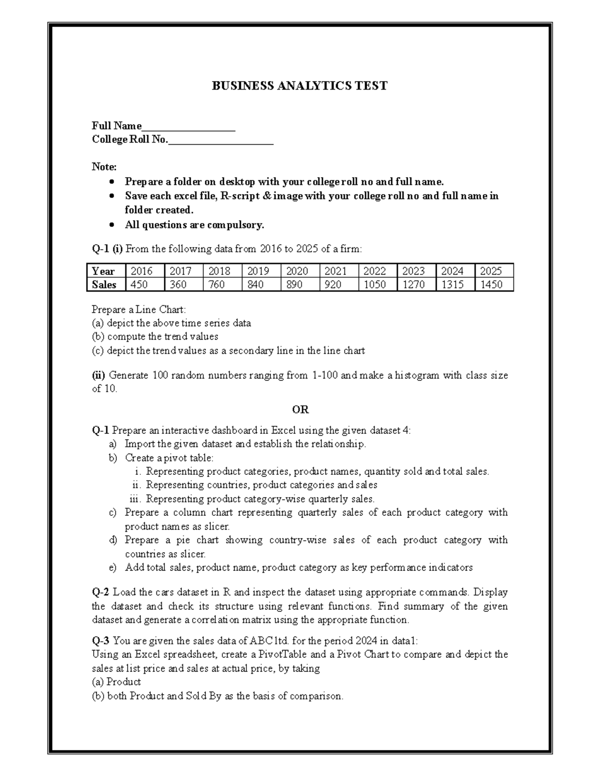 BUSINESS ANALYTICS TEST 2025 - Financial Modelling & Valuation - Studocu