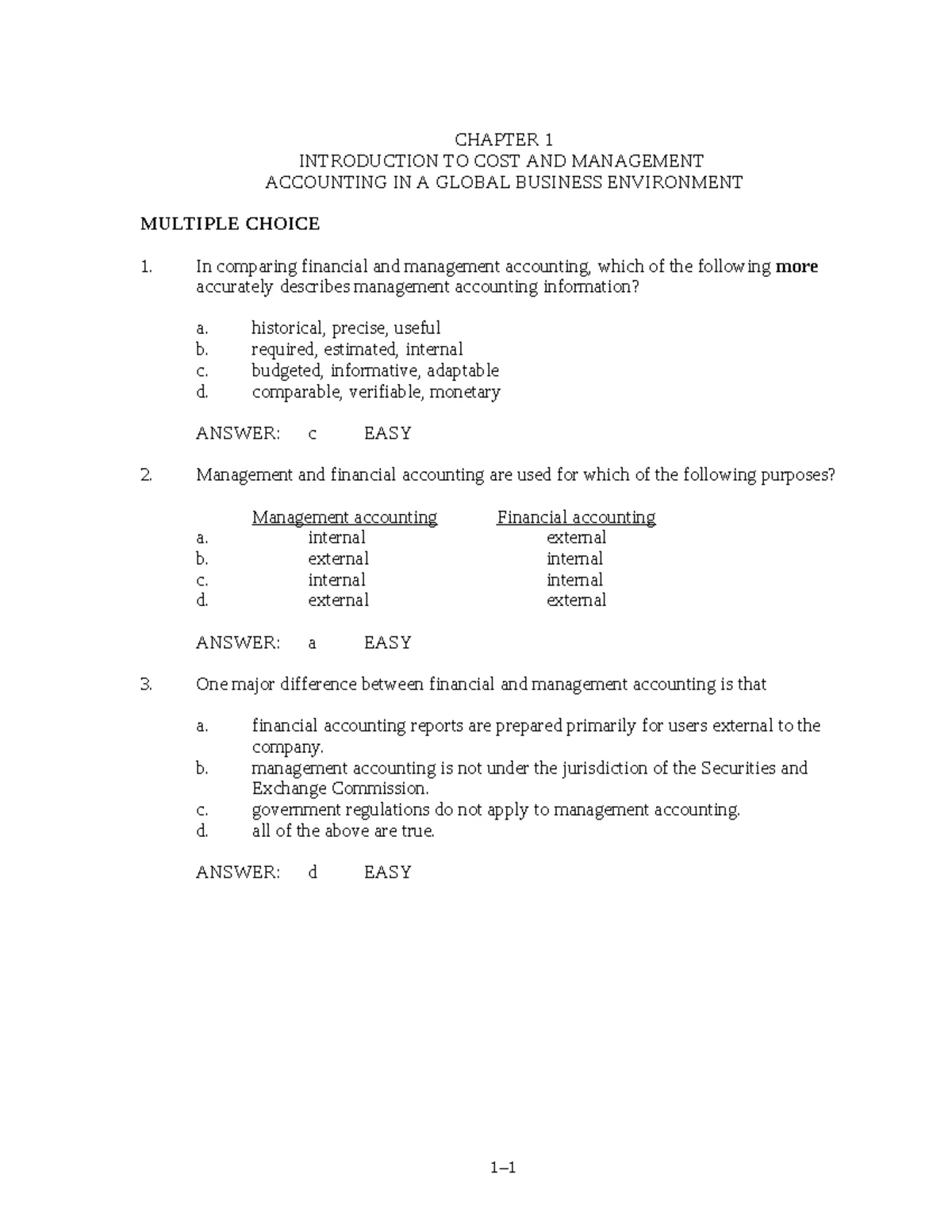 Chapter 2 Basic Cost Management Concepts Answer Key - Chapter 2 - Basic ...
