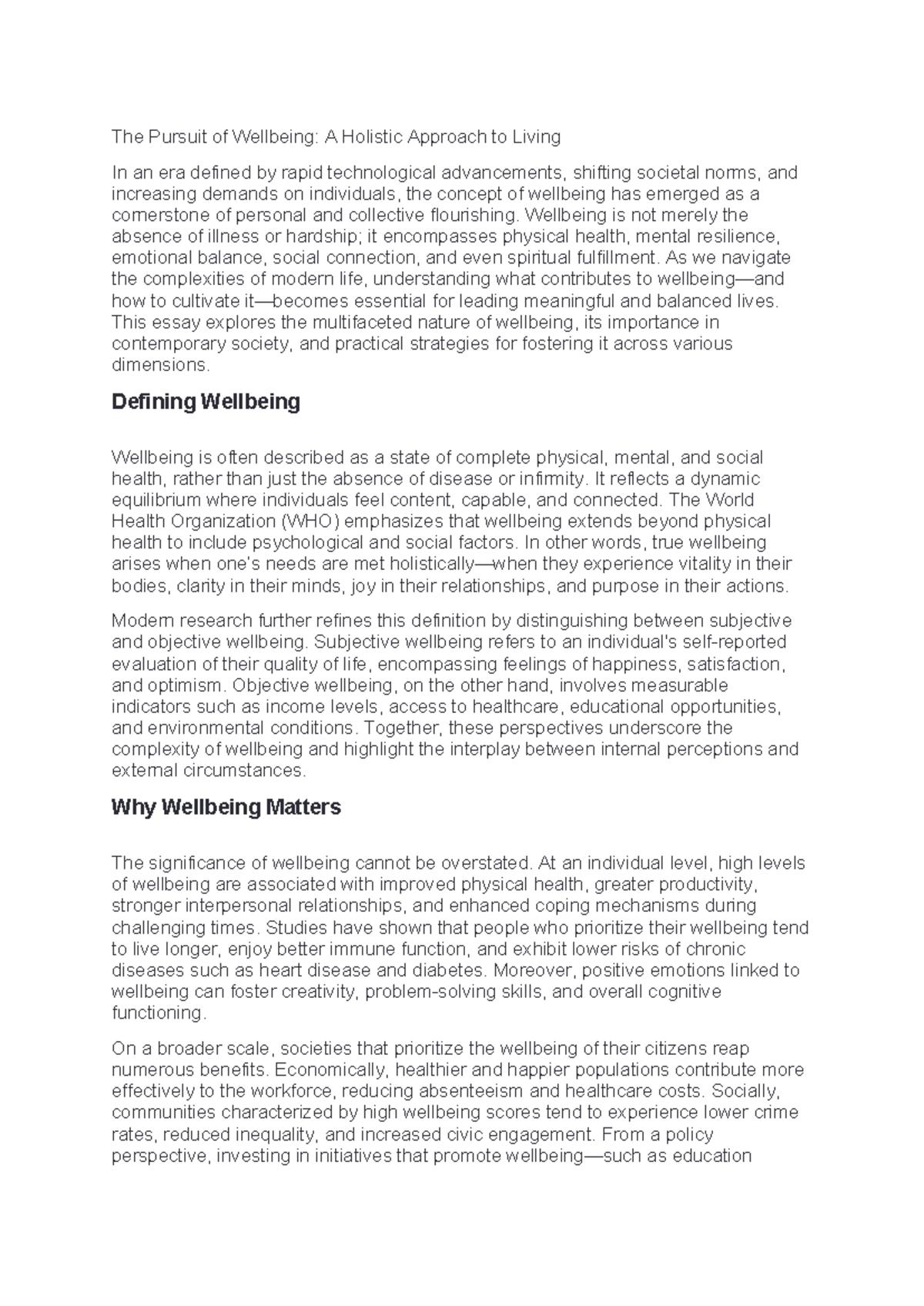 The Pursuit of Wellbeing: A Holistic Essay on Personal Flourishing ...