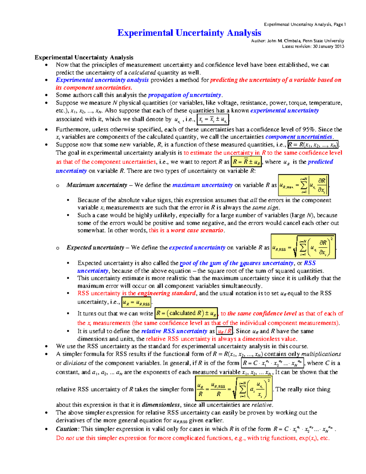 Experimental Uncertainty Analysis (PHYS 101) - Comprehensive Notes ...