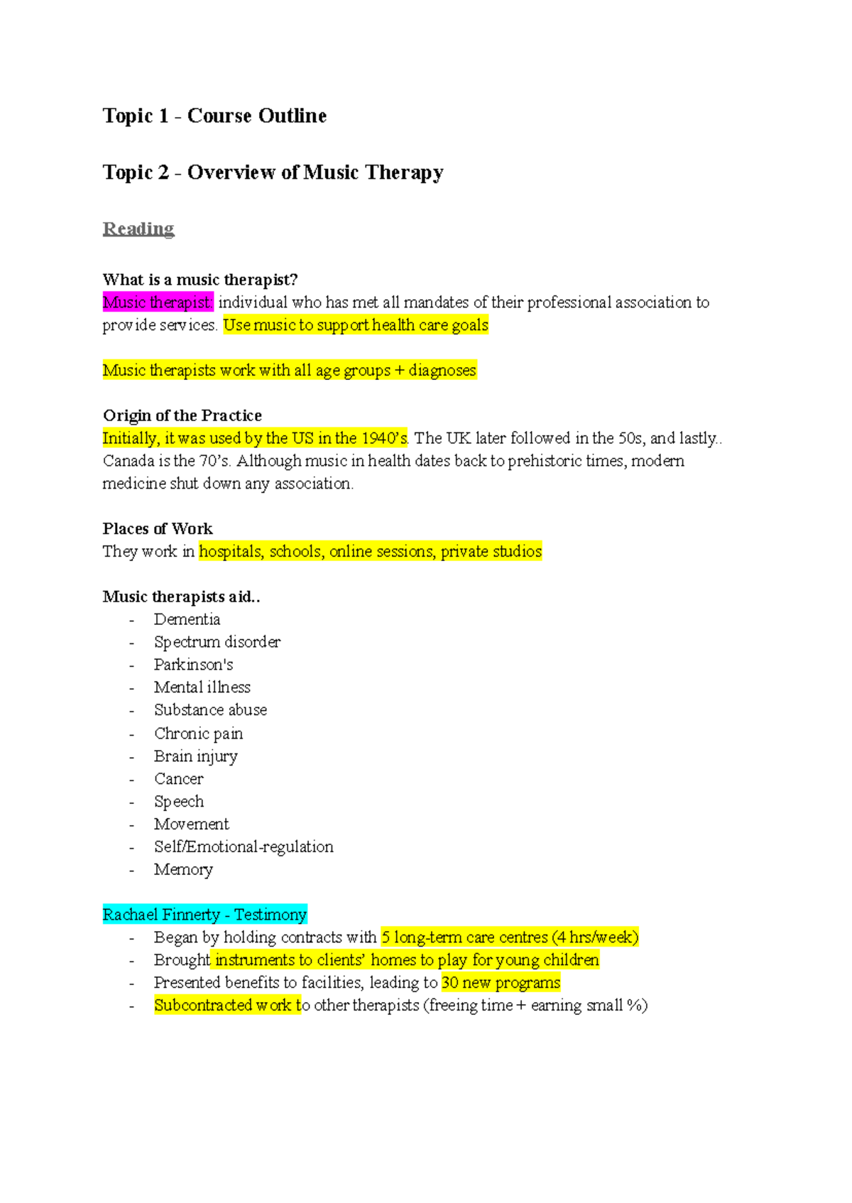 Music 2MT3 - Week 1 & 2 Summary: Overview of Music Therapy - Studocu