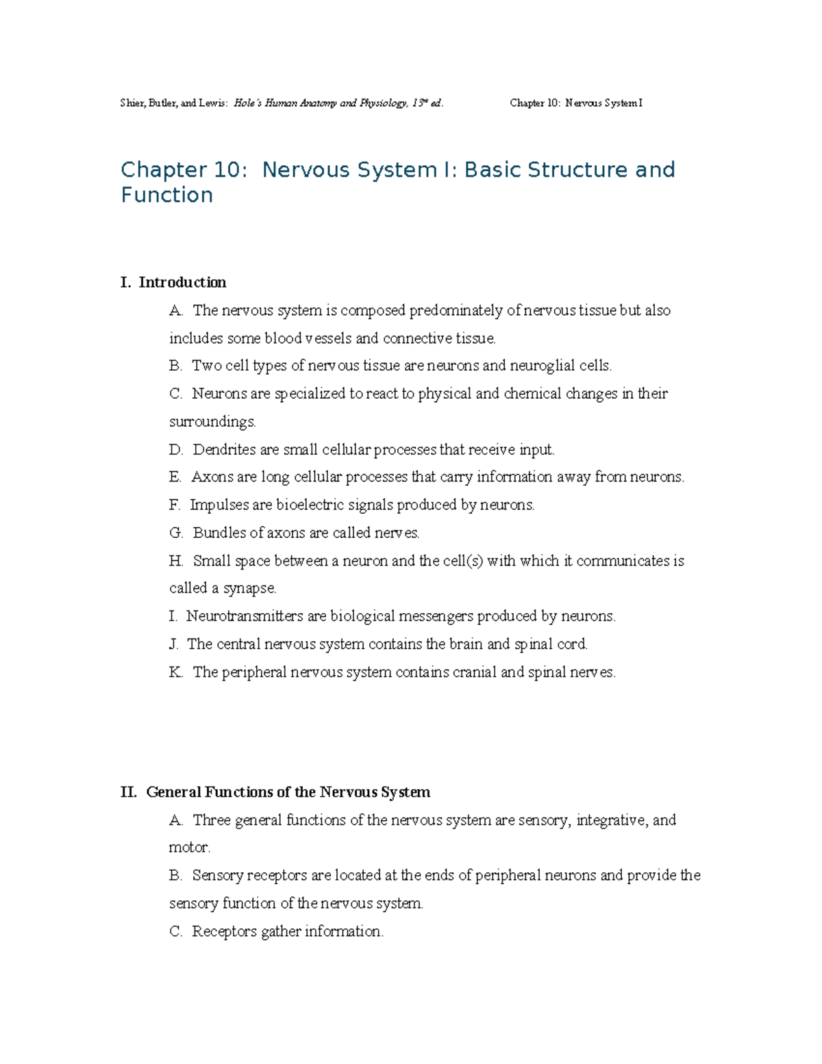 EXSC 224 Final Exam Notes: Nervous System Overview and Functions - Studocu