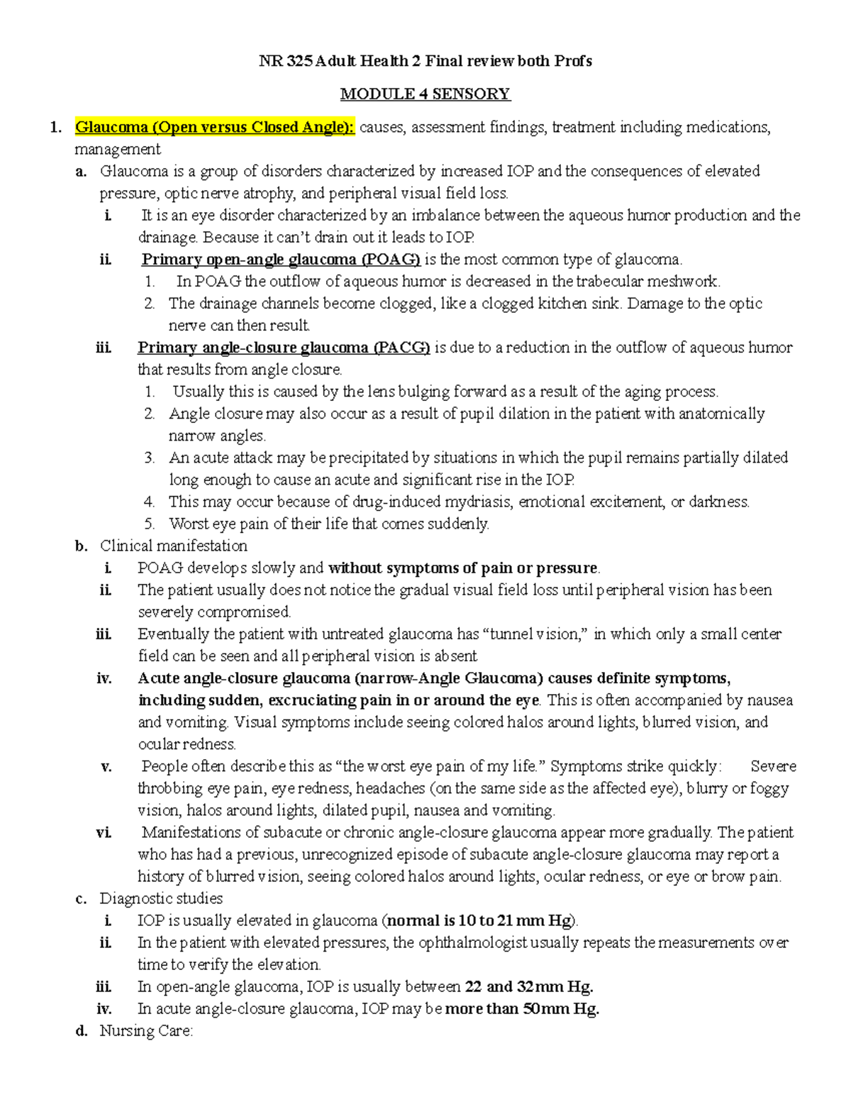 Final Exam Review both Profs - NR 325 Adult Health 2 Final review both ...
