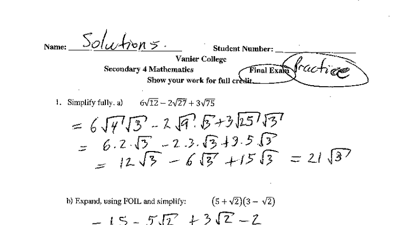 Math 016 Sec 4 Final Exam Practice Solutions - Studocu