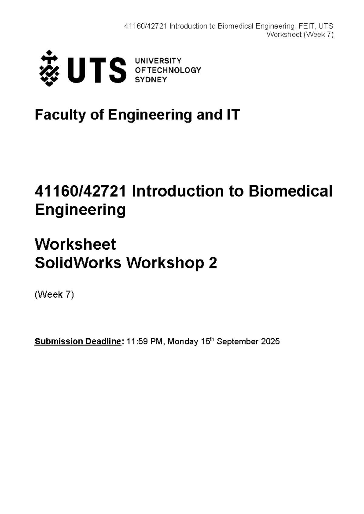 Biomedical Engineering Lab Worksheet (FEIT, UTS) - Week 7 - Studocu
