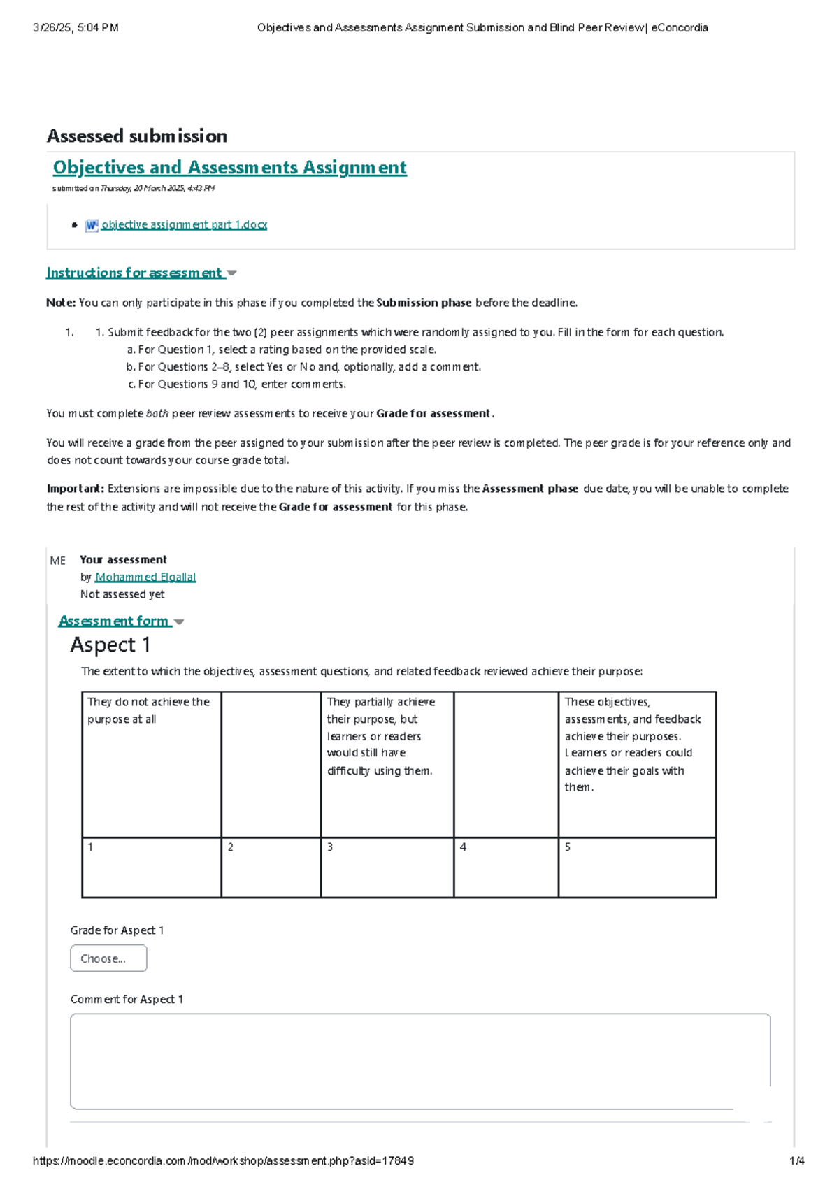 Objectives and Assessments Assignment Submission and Blind Peer Review ...