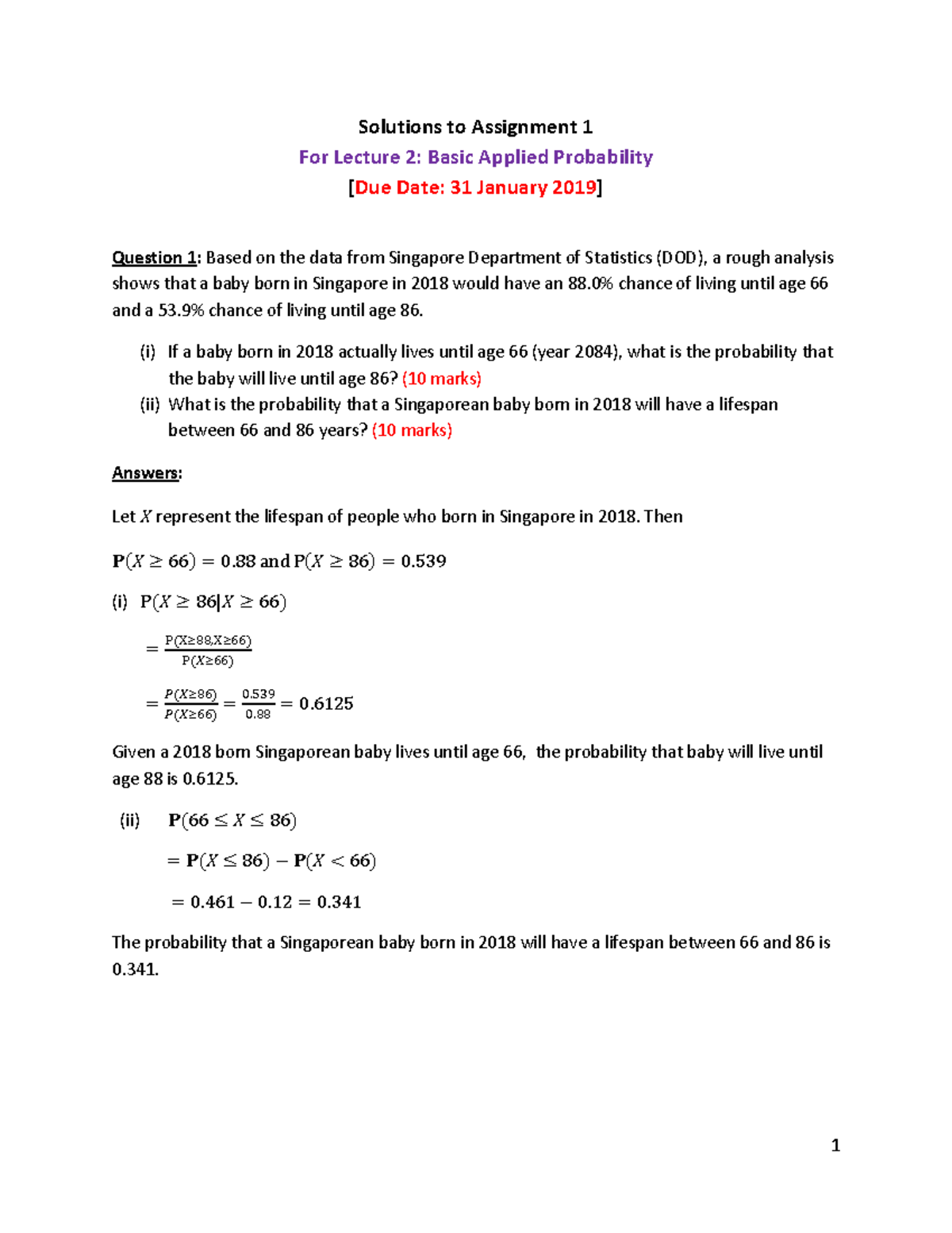 Assignment 1-solutions - Solutions to Assignment 1 For Lecture 2: Basic ...