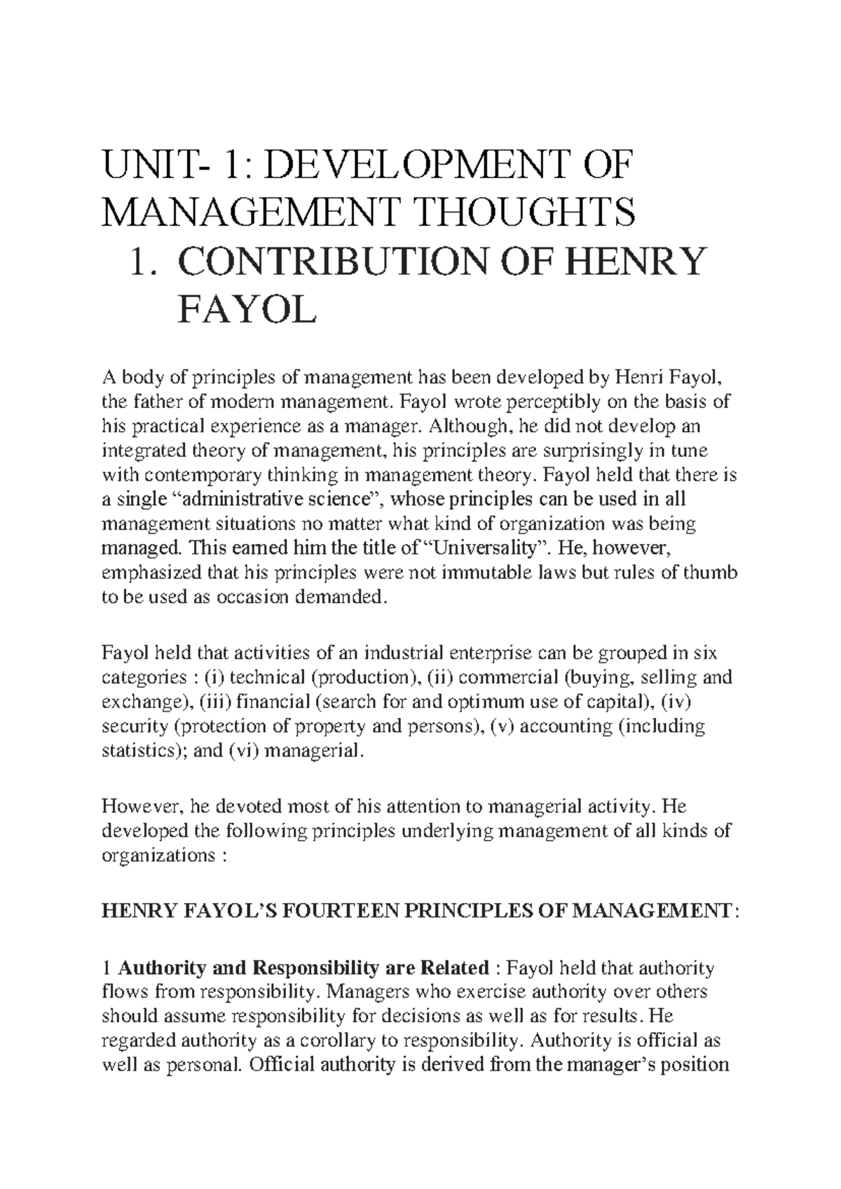 BMC103: Development of Management Thoughts - Fayol & Taylor's ...