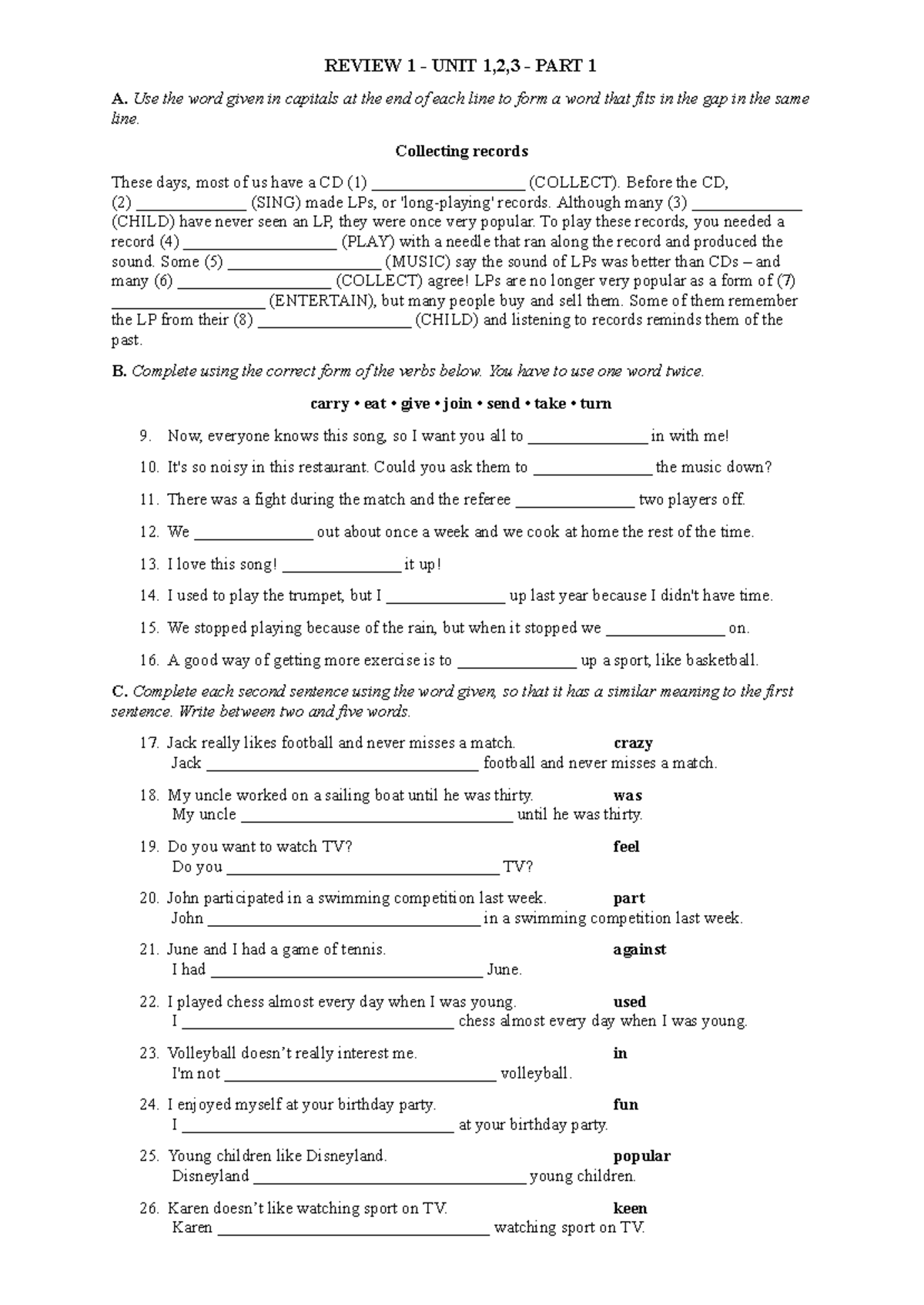 Review 1 - Units 1, 2, 3 - Part 1 Exercises and Answers - Studocu