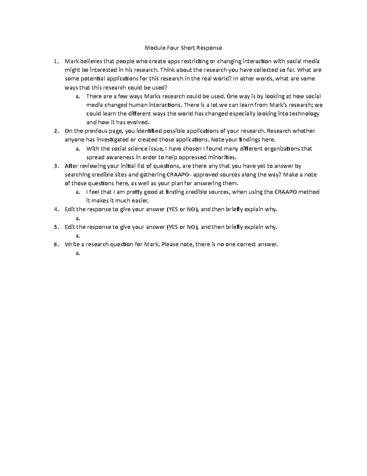 SCS 200 Module Four Short Response - Module Four Short Response Mark ...