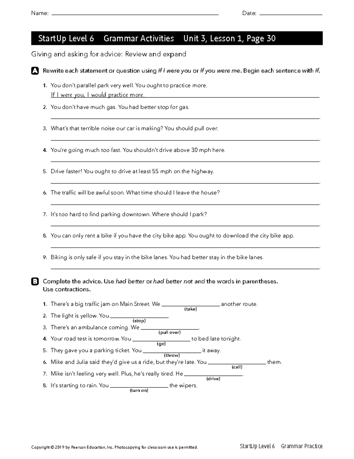 StartUp Level 6 Grammar Activities: Unit 3, Lessons 1 & 2 Review - Studocu